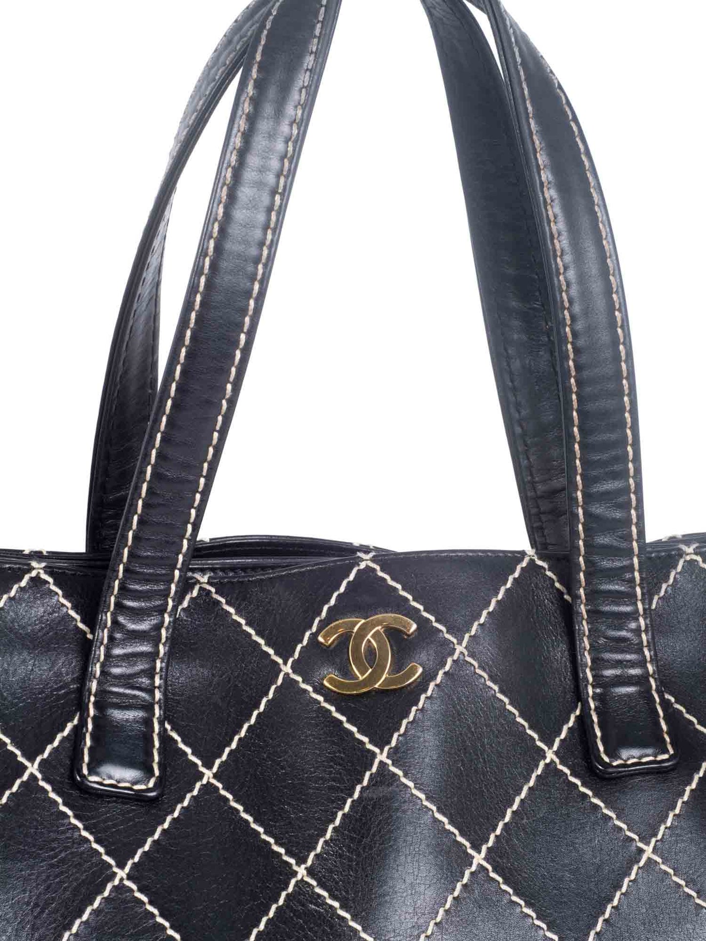 Chanel Quilted Leather CC Logo Wild Stitch Shopper Bag Black