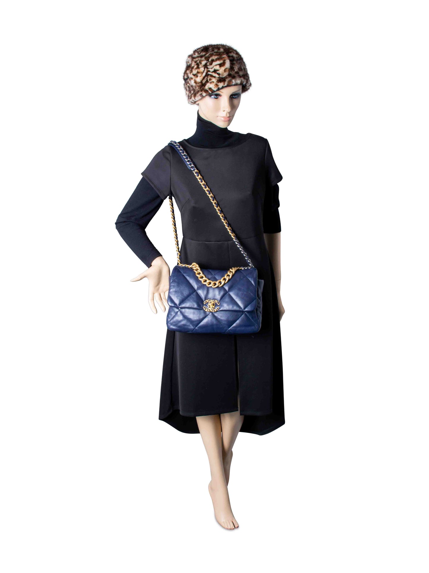 Chanel Quilted Leather Large Flap Messenger Bag Navy Blue