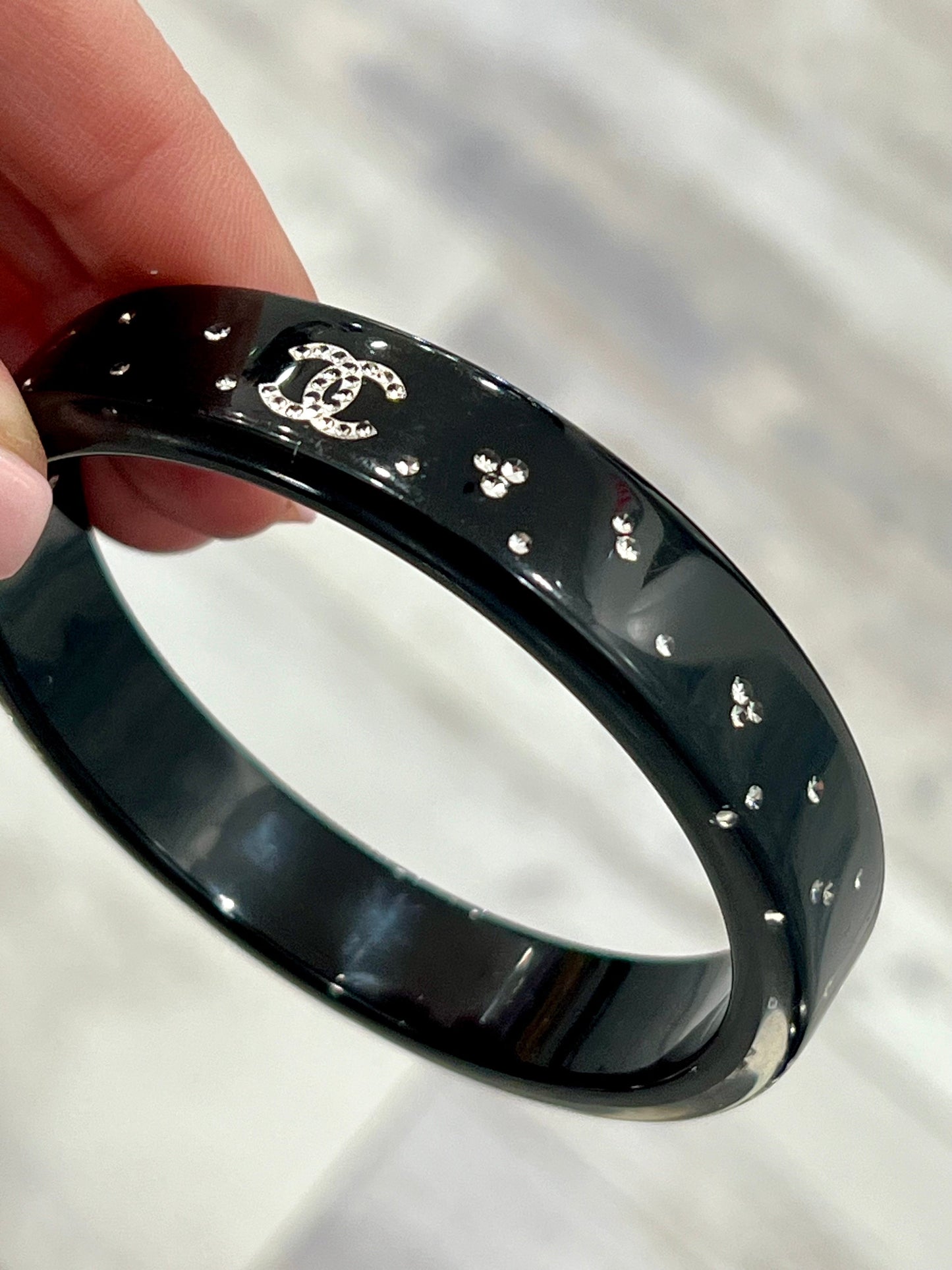 CHANEL RESIN CRYSTAL CC BANGLE BRACELET