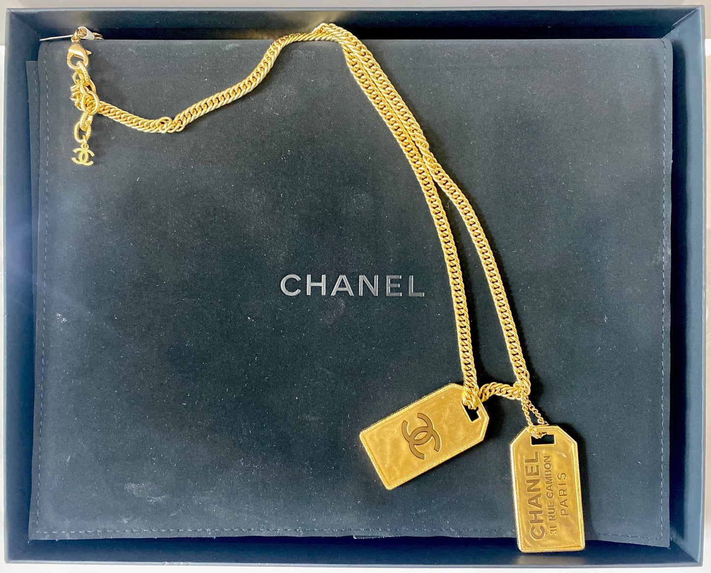 CHANEL RUE CAMBON DOG TAG PENDANT NECKLACE