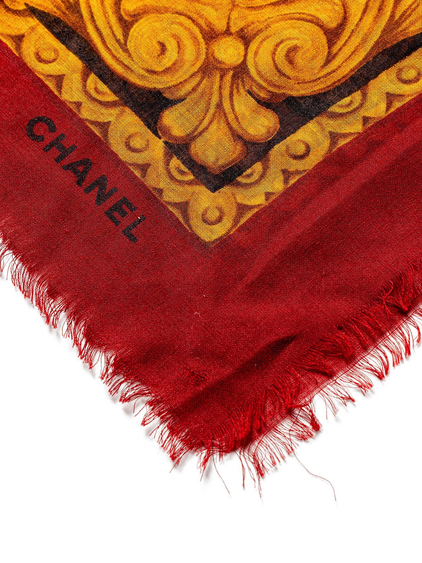 Chanel Silk Wool CC Logo Large Shawl Red