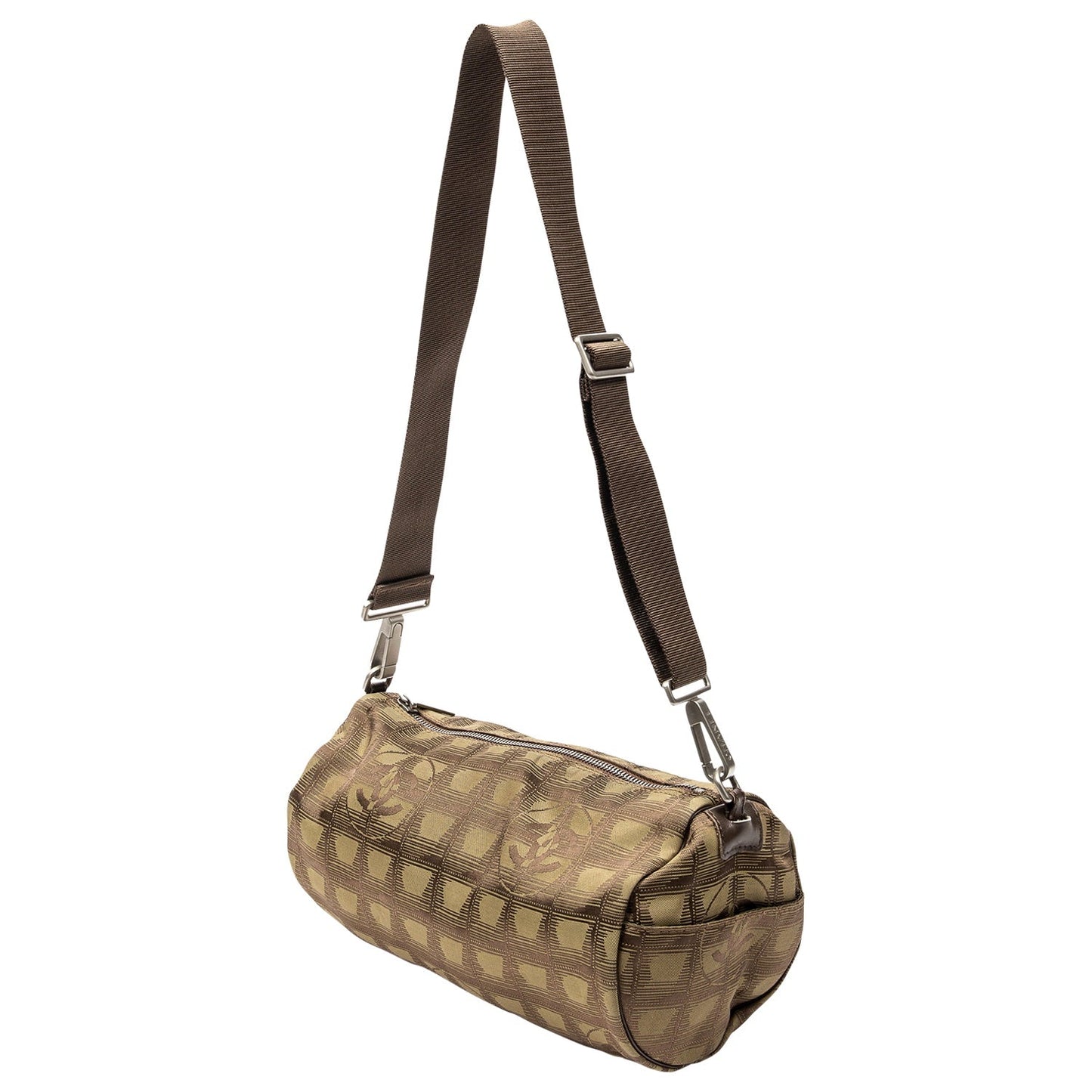Chanel LINE NYLON JACQUARD ROLL Leather Travel Bag