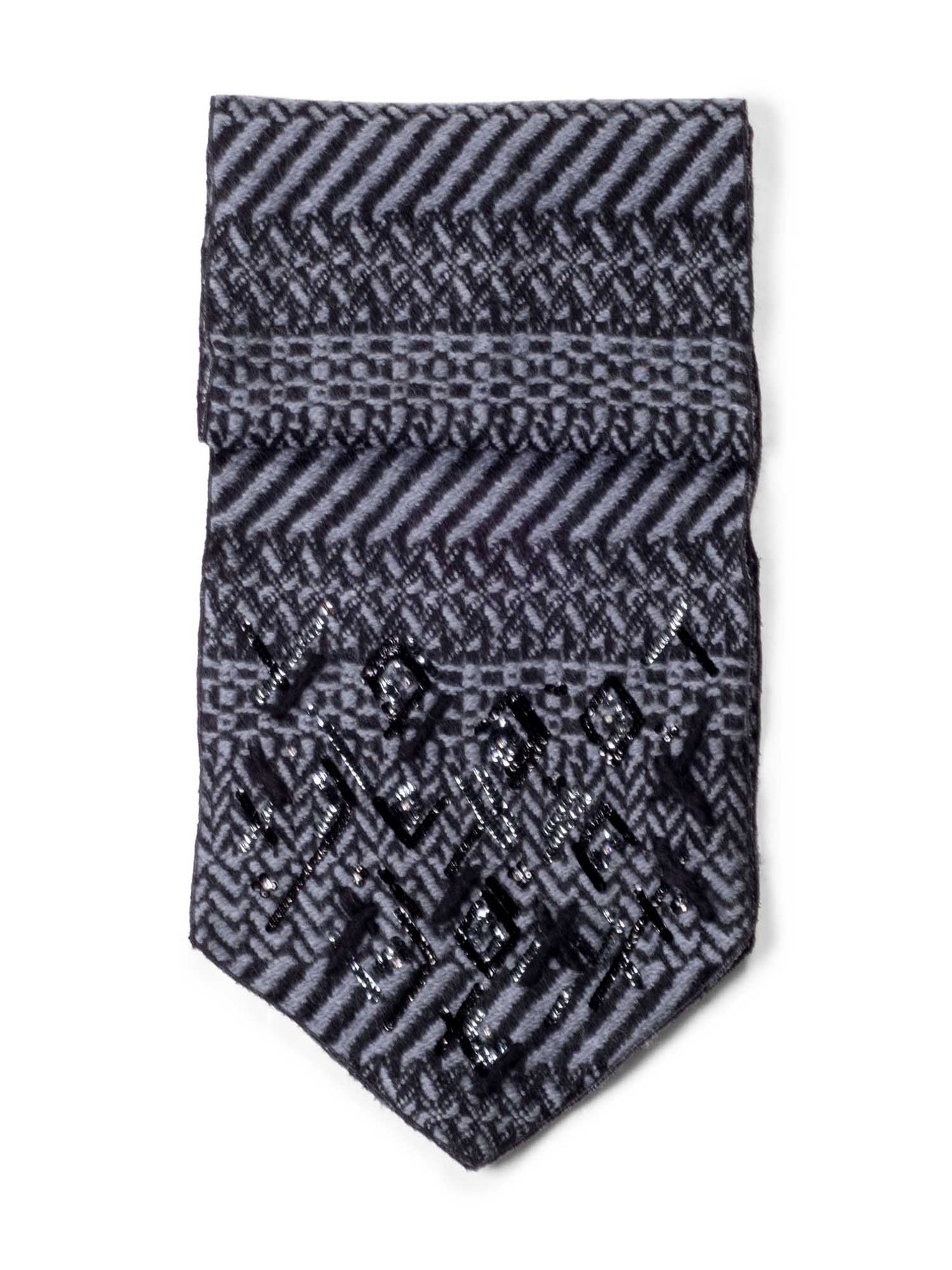 Chanel Wool Sequin Embroidered Scarf Grey Black