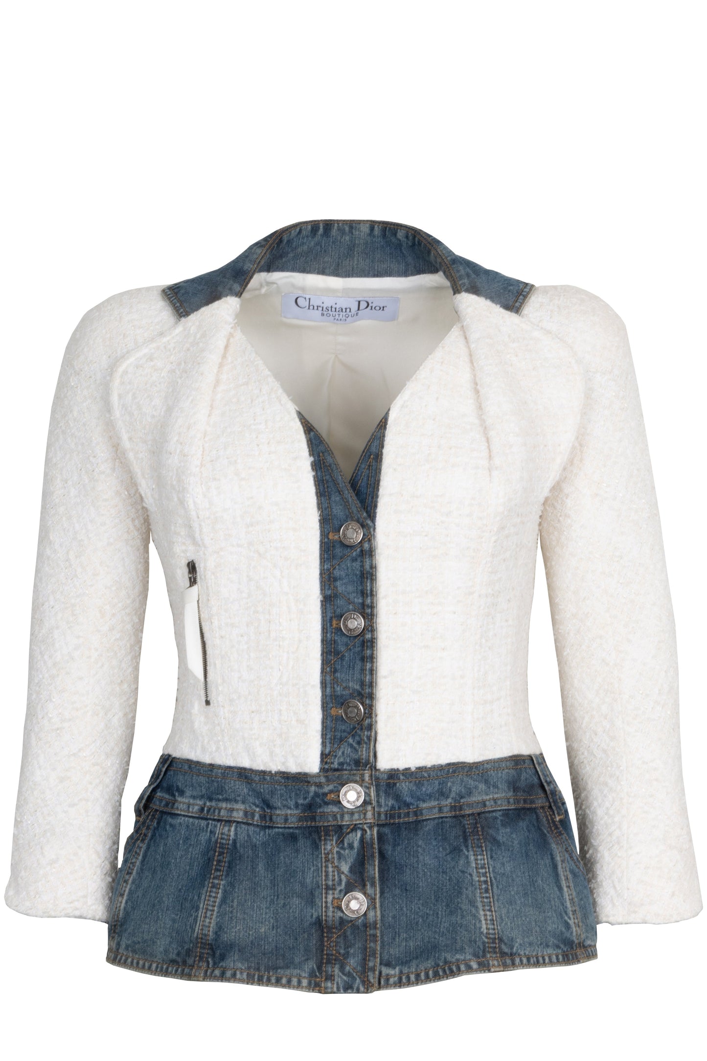 Dior Jacket Tweed Denim White Blue Handbag