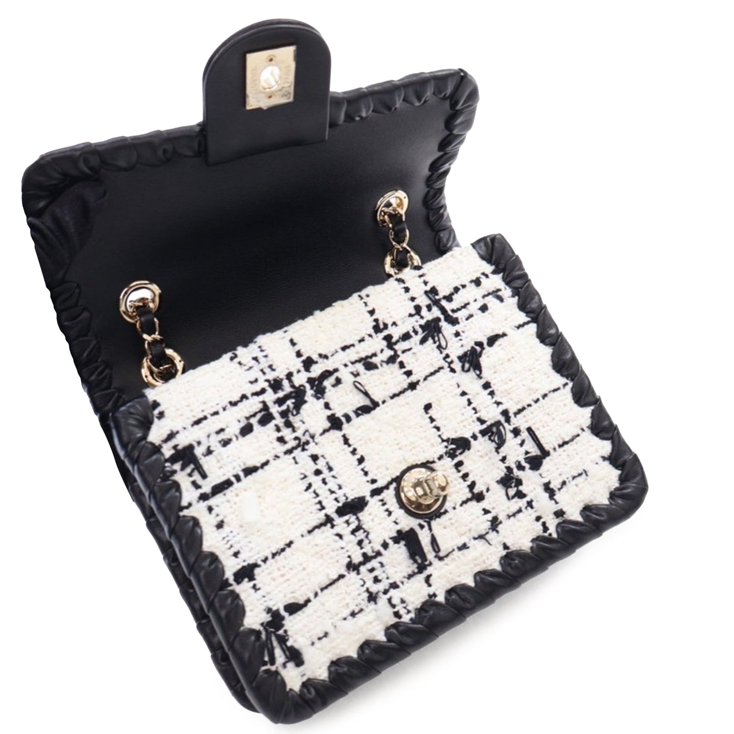 White Chanel Mini Tweed My Own Frame Flap Crossbody Bag