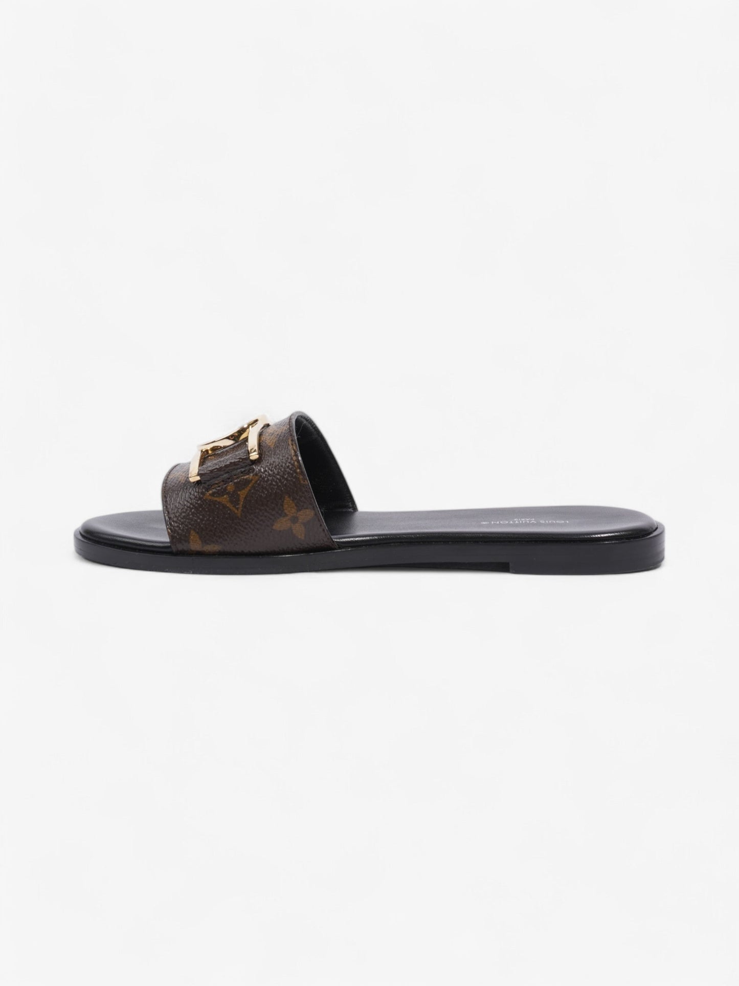 Louis Vuitton Lock It Flat Mules EU Monogram Leather Black Shoes