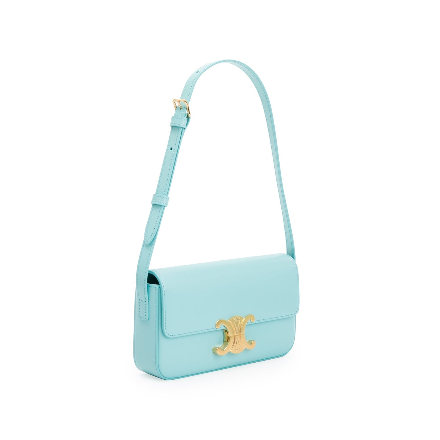 Celine Smooth Calfskin Triomphe Claude Shoulder Bag Leather Blue