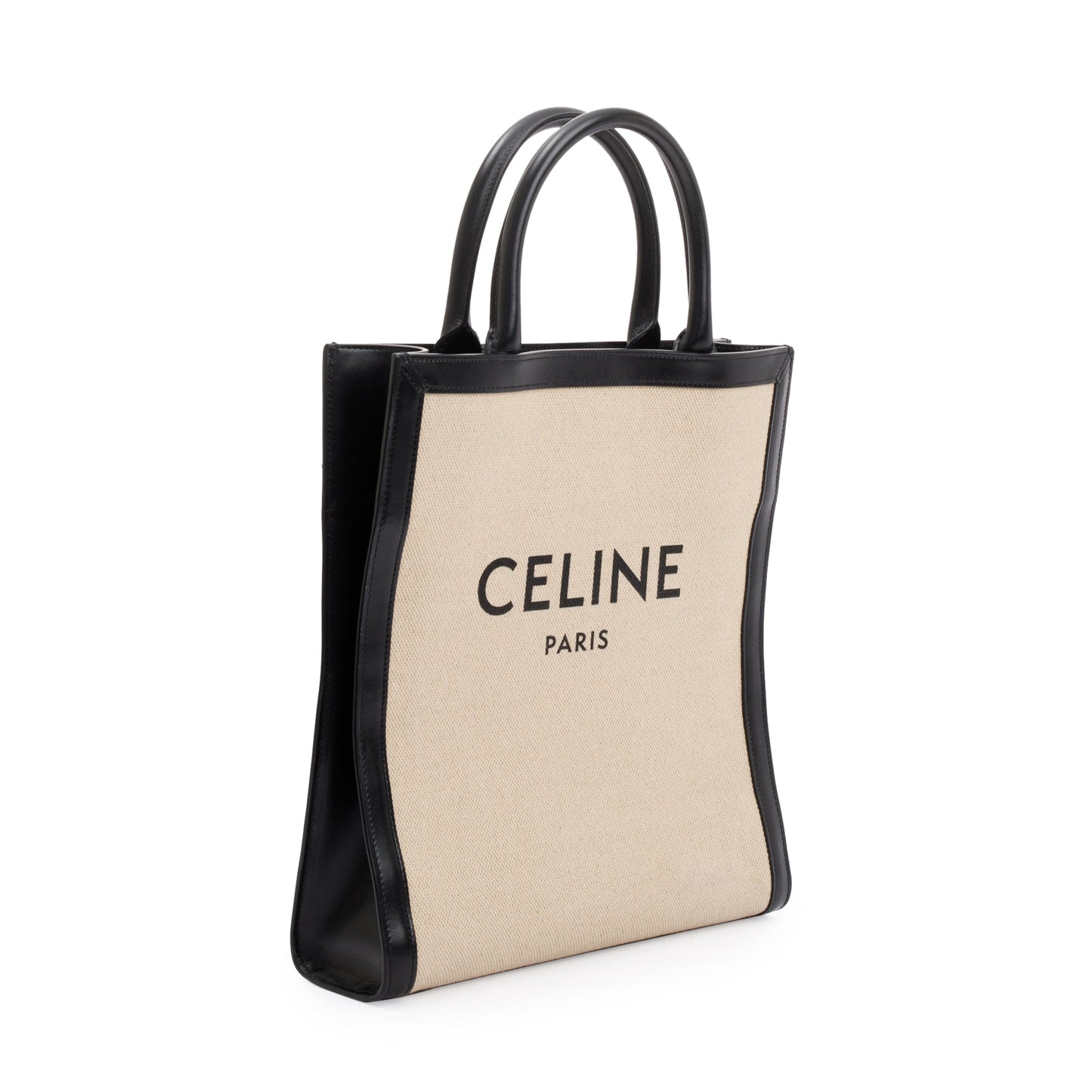 Celine Small Calfskin Logo Vertical Cabas Tote Handbag Canvas Black Tote Bag