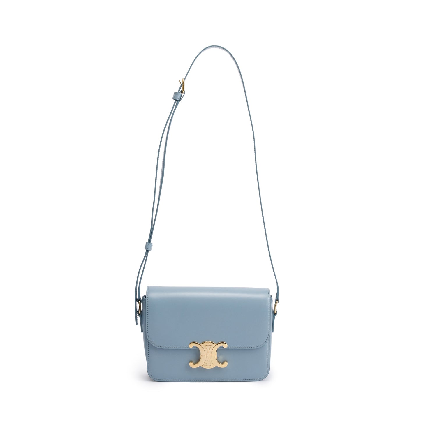Celine Shiny Calfskin Teen Triomphe Shoulder Bag Leather Blue