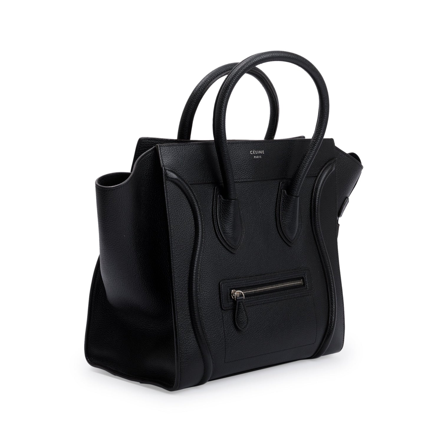 Celine Drummed Calfskin Luggage Tote Handbag Leather Black Tote Bag
