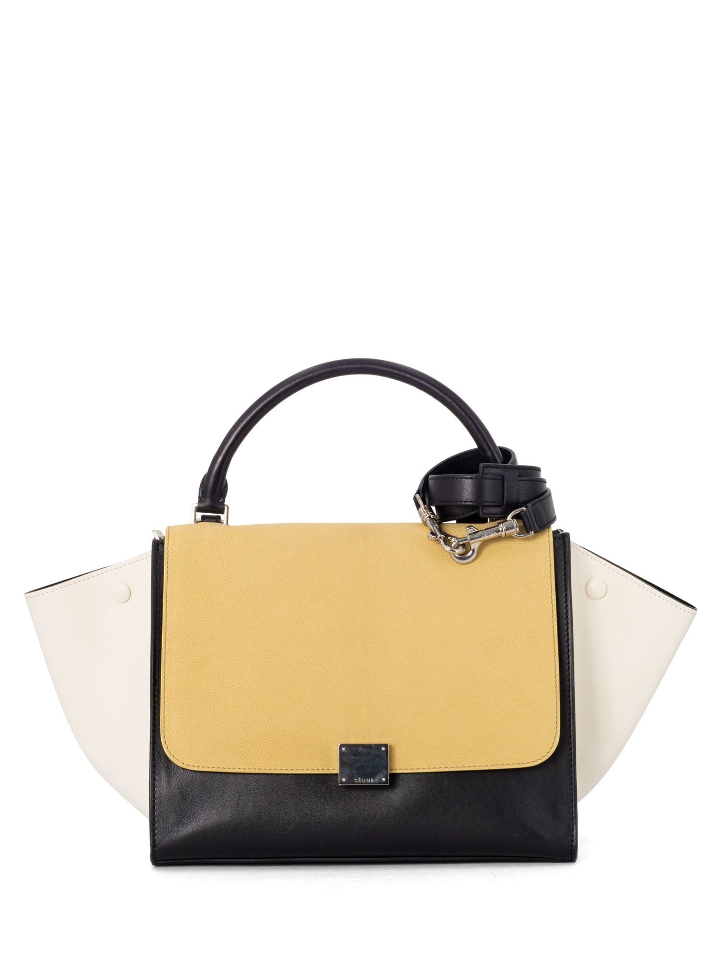 Luxury Drummed Tri Color Trapeze Bag Yellow Leather Black Travel Bag
