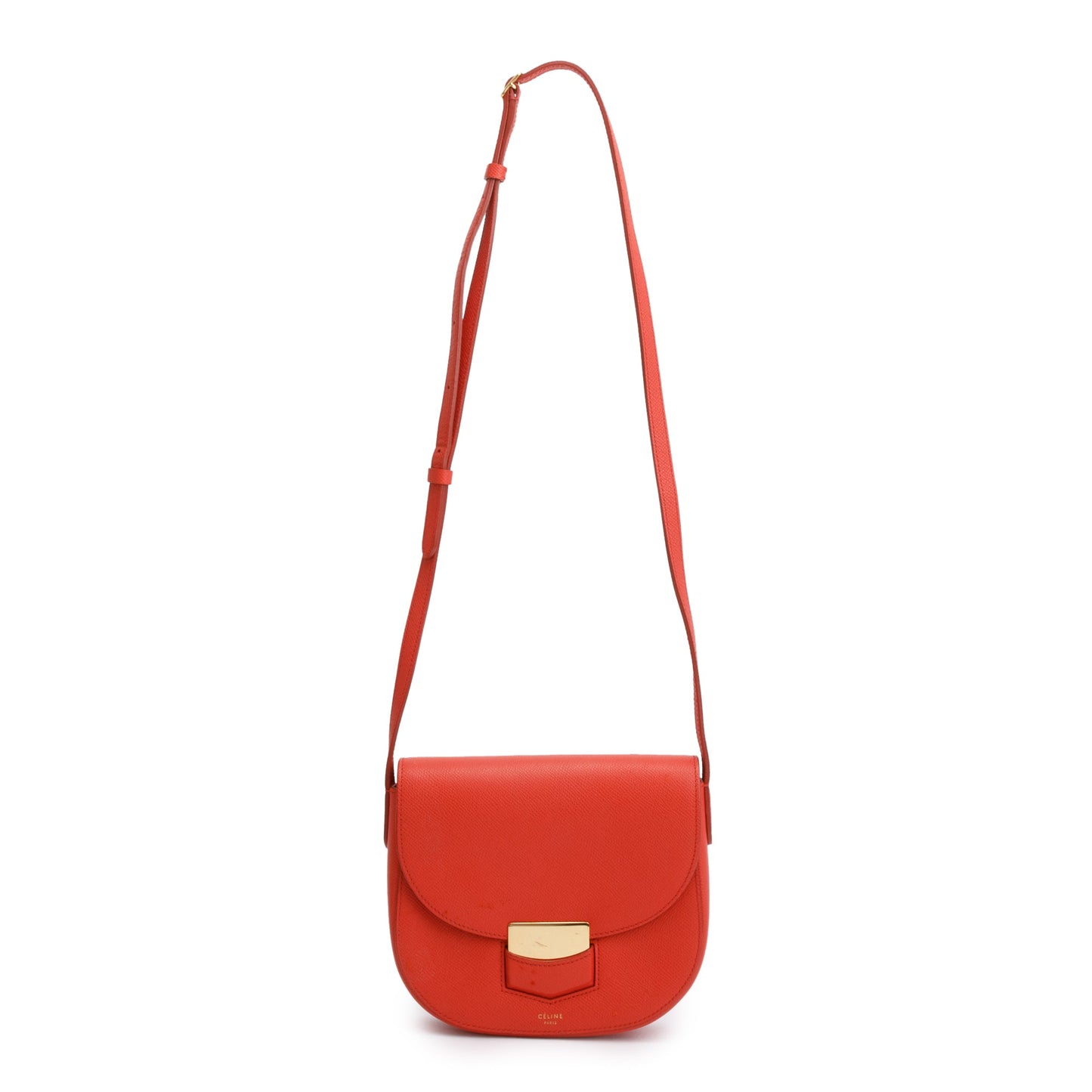 Celine Grained Trotteur Crossbody Bag Leather Red
