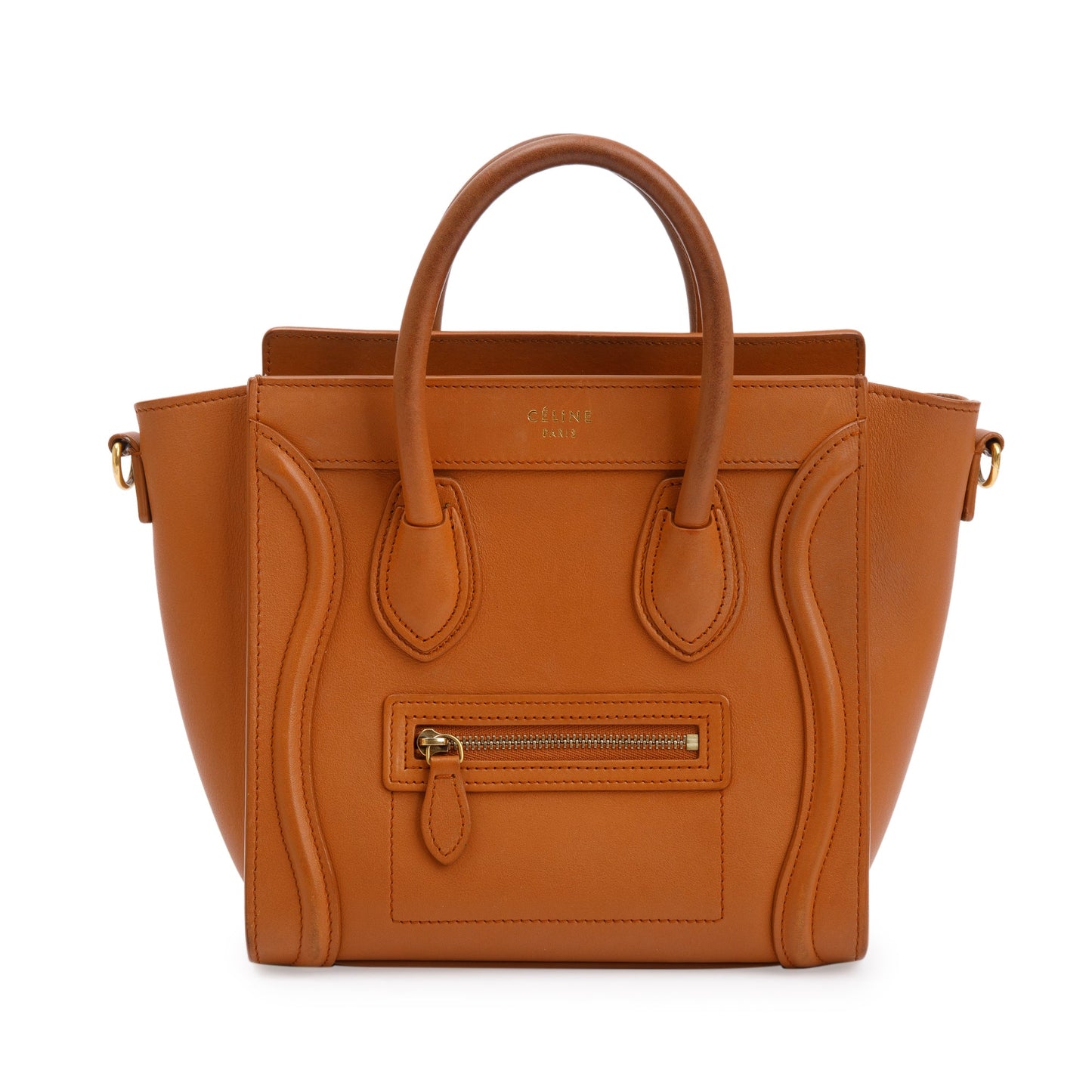 Celine Terracotta Smooth Calfskin Nano Luggage Tote Handbag Leather Tote Bag