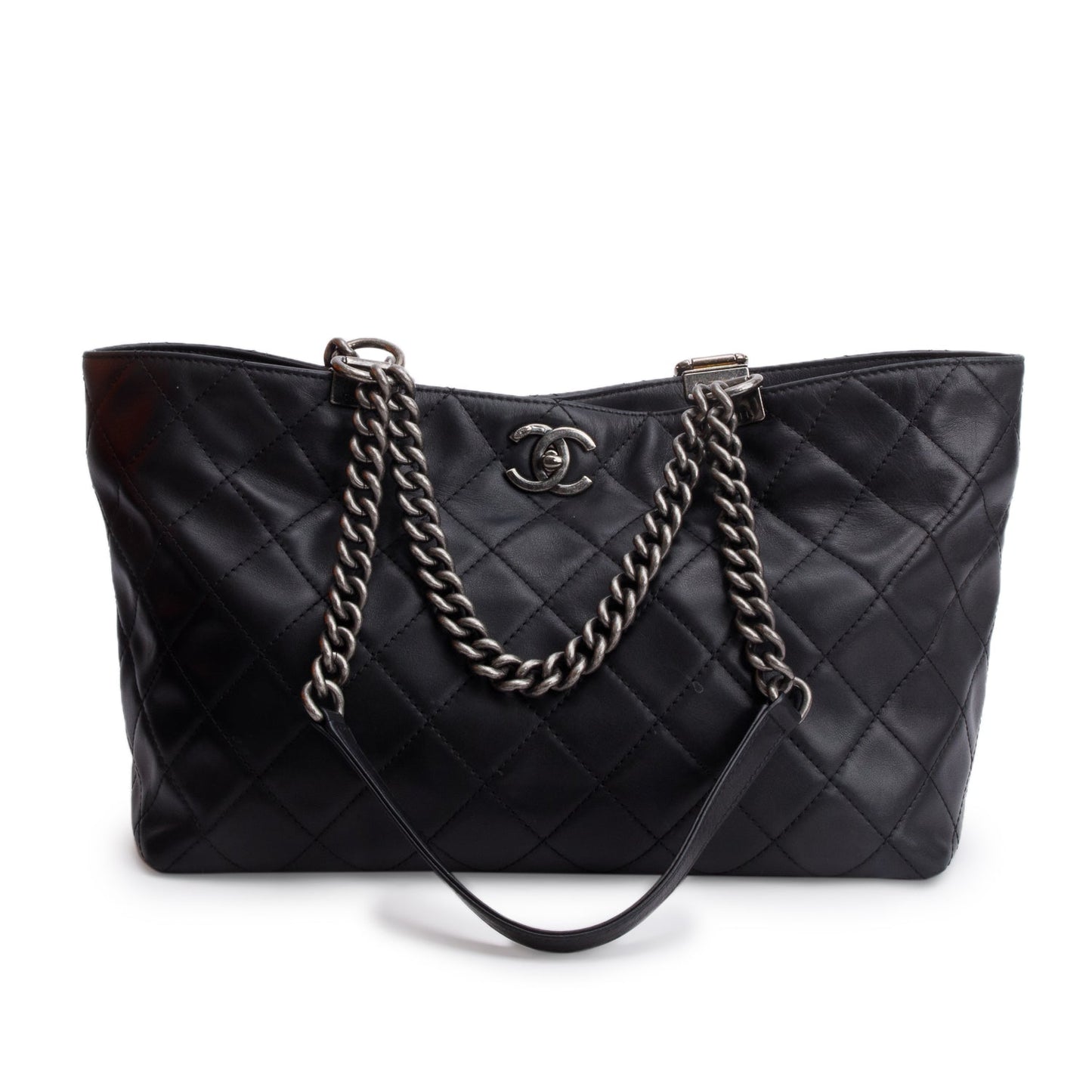 Chanel Quilted Shopping Chains Calfskin Black Travel Bag