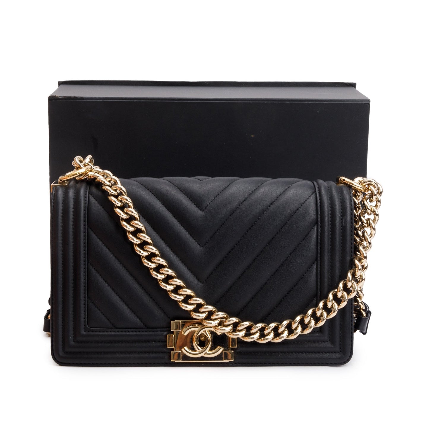 Chanel Chevron Quilted Boy Leather Lambskin Black Travel Bag