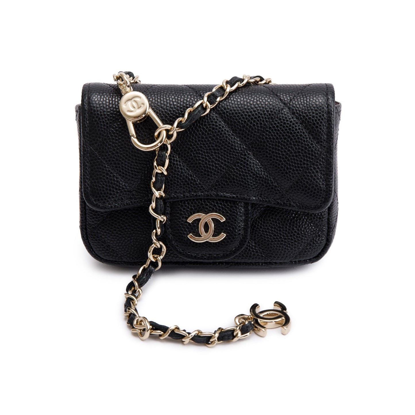 Chanel Quilted Caviar Belt Leather Black