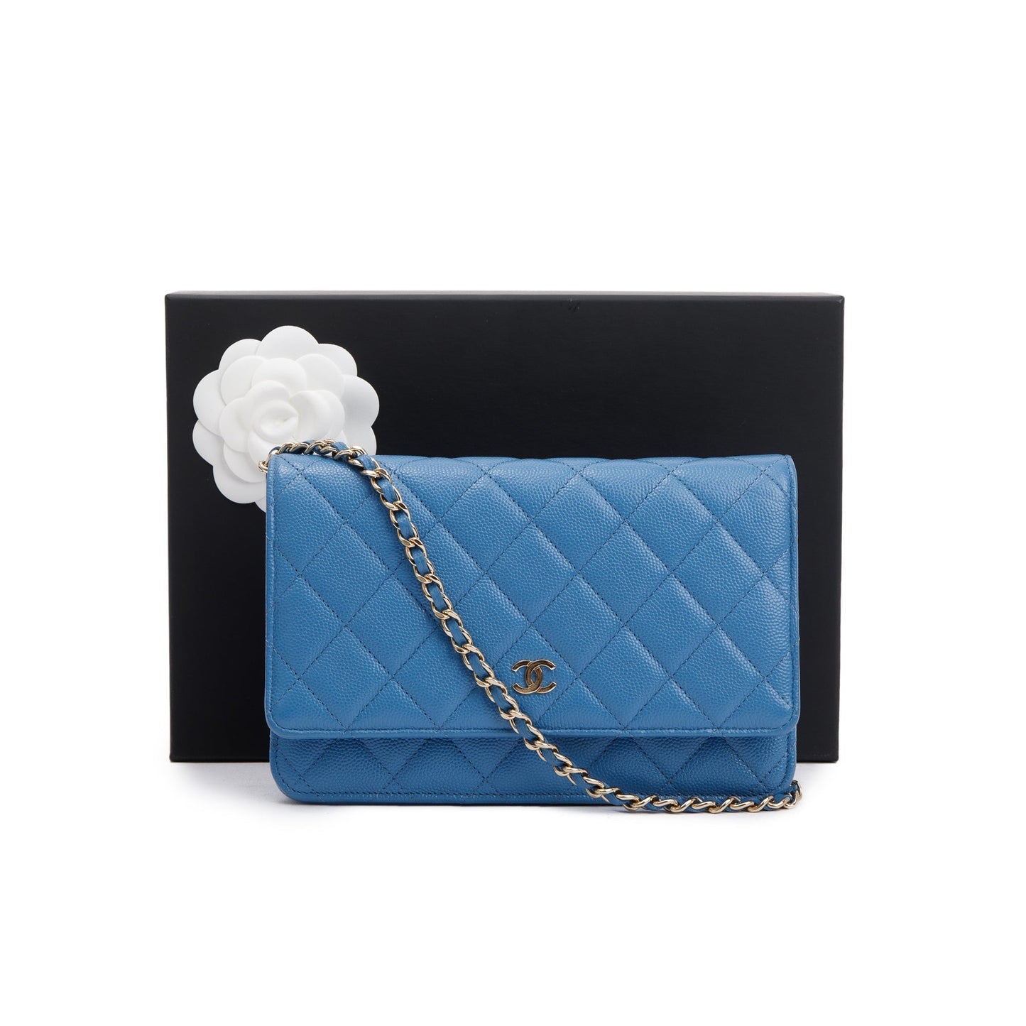 Chanel Caviar Classic on Leather Blue Wallet Case