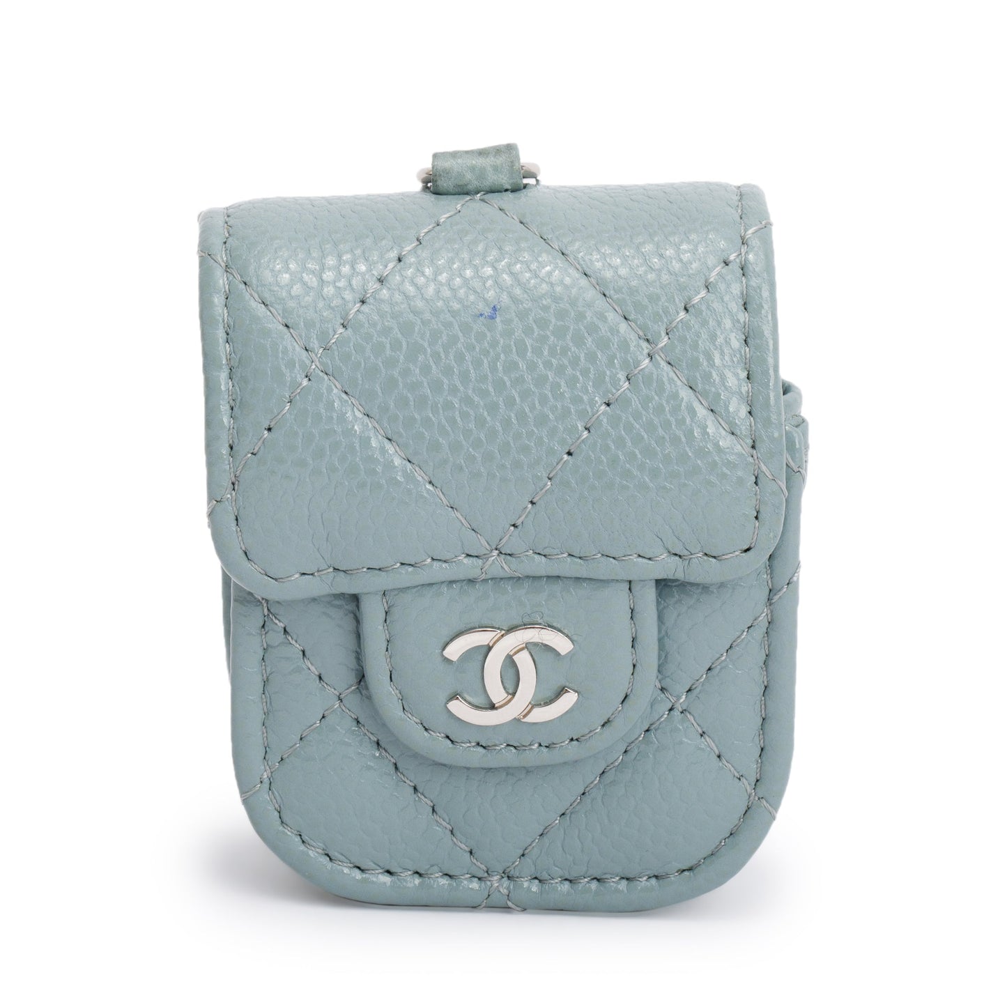 Chanel Quilted Caviar Airpods Flap on Leather Grey Travel Bag