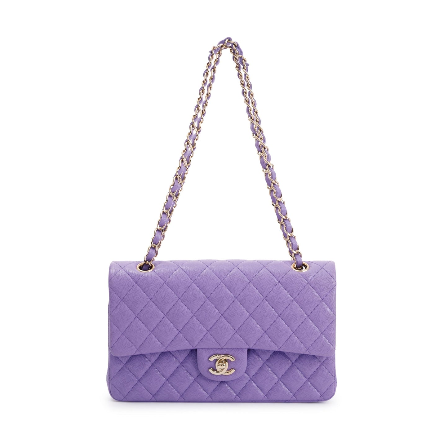 Chanel Purple Caviar Classic Double Flap Travel Bag