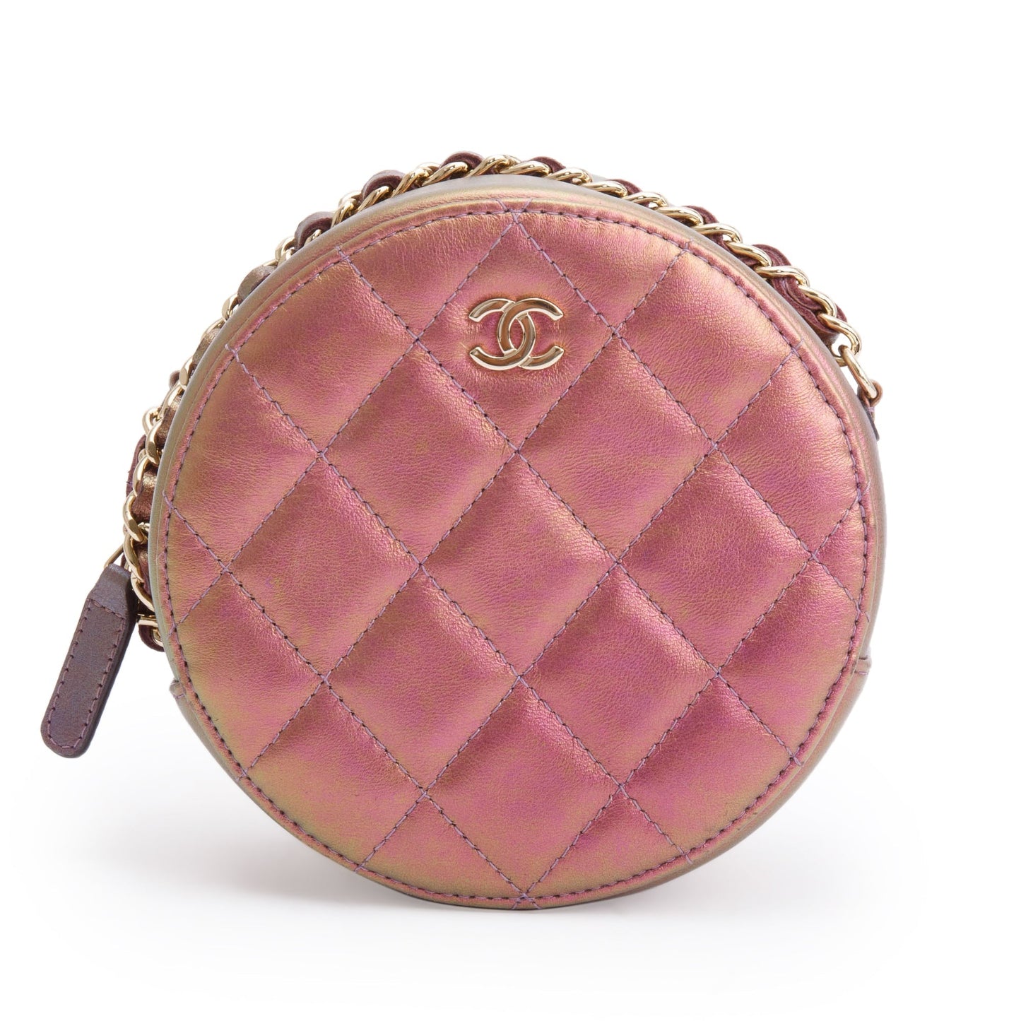 Chanel Purple Iridescent Round CC Leather Calfskin Travel Bag