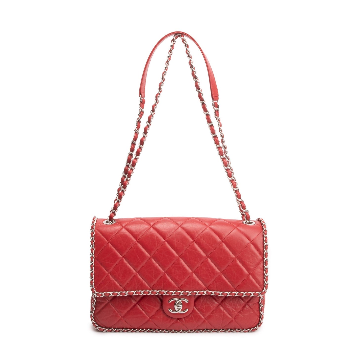 Chanel Quilted Running Flap Leather Calfskin Red Travel Bag