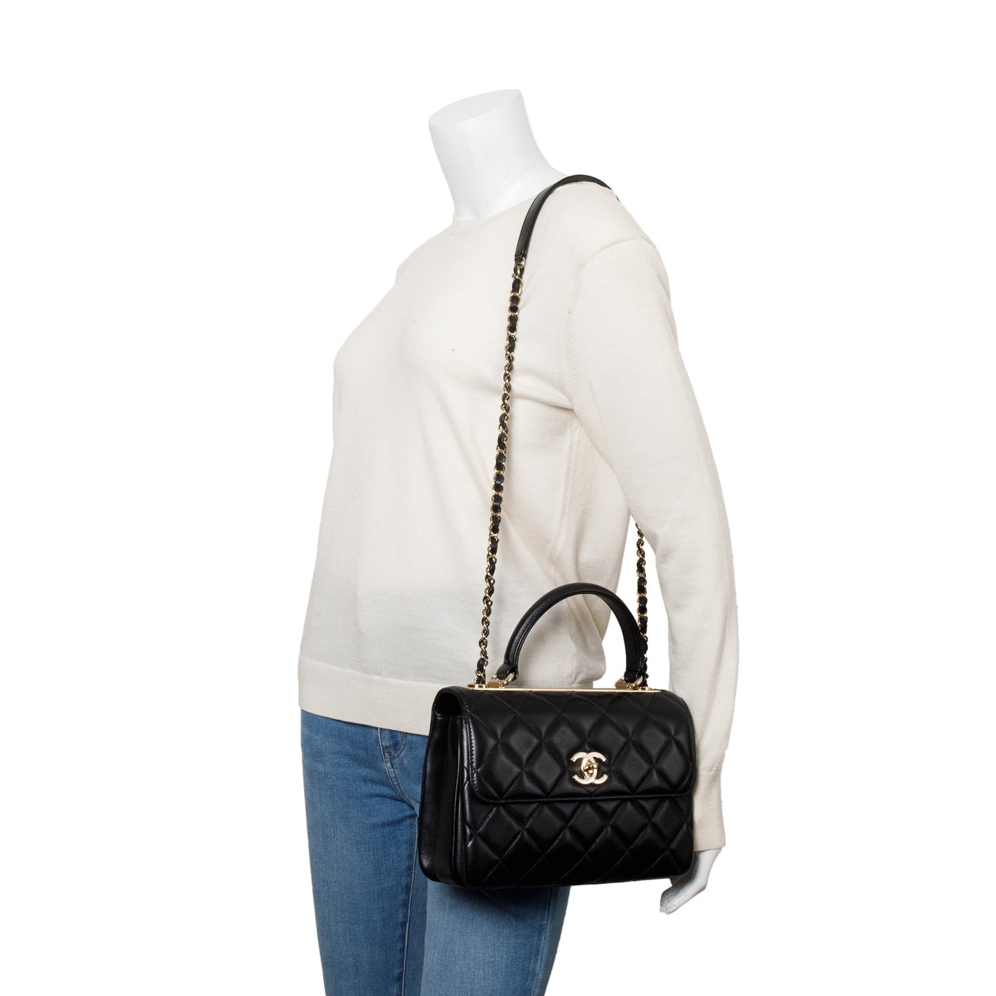 Chanel Quilted Trendy CC Top Handle Lambskin Black Travel Bag W Box