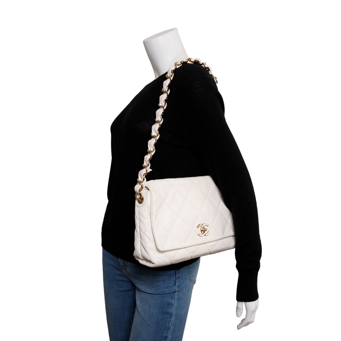 Chanel Logo Flap Leather Calfskin White Travel Bag