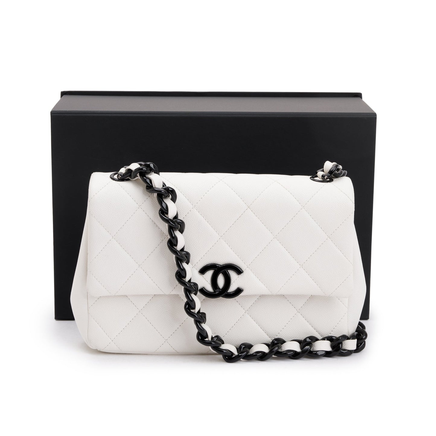 Chanel Caviar My Everything Flap Leather White Travel Bag