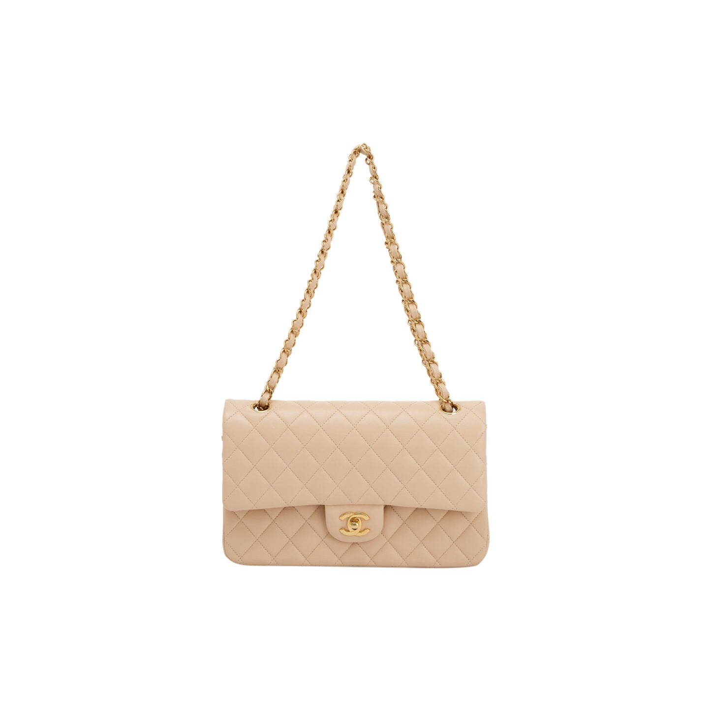Chanel Classic Double Flap Lambskin Beige Travel Bag Box Receipt