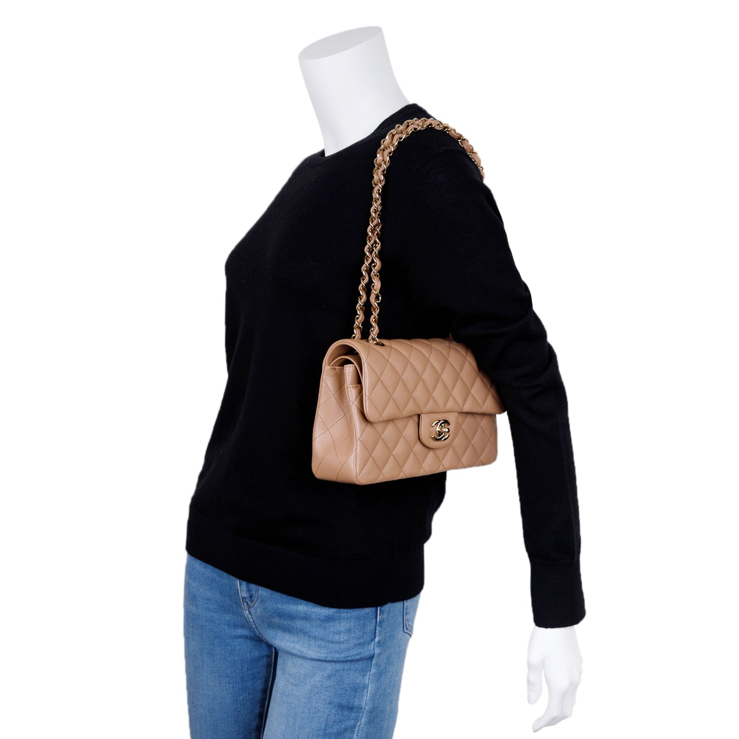 Chanel Classic Double Flap Lambskin Beige Travel Bag 3