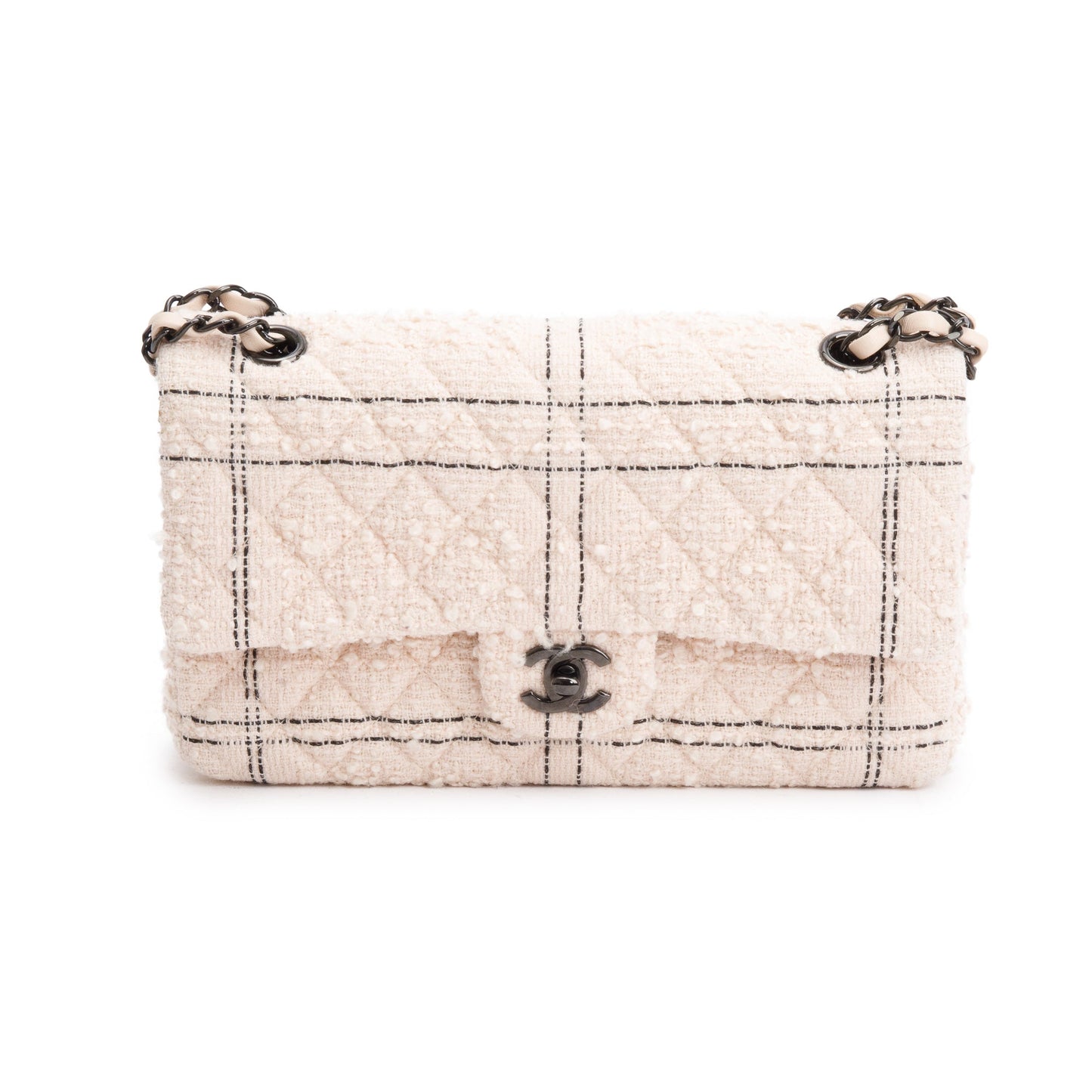 Chanel Wool Tweed Classic Double Flap Beige Travel Bag