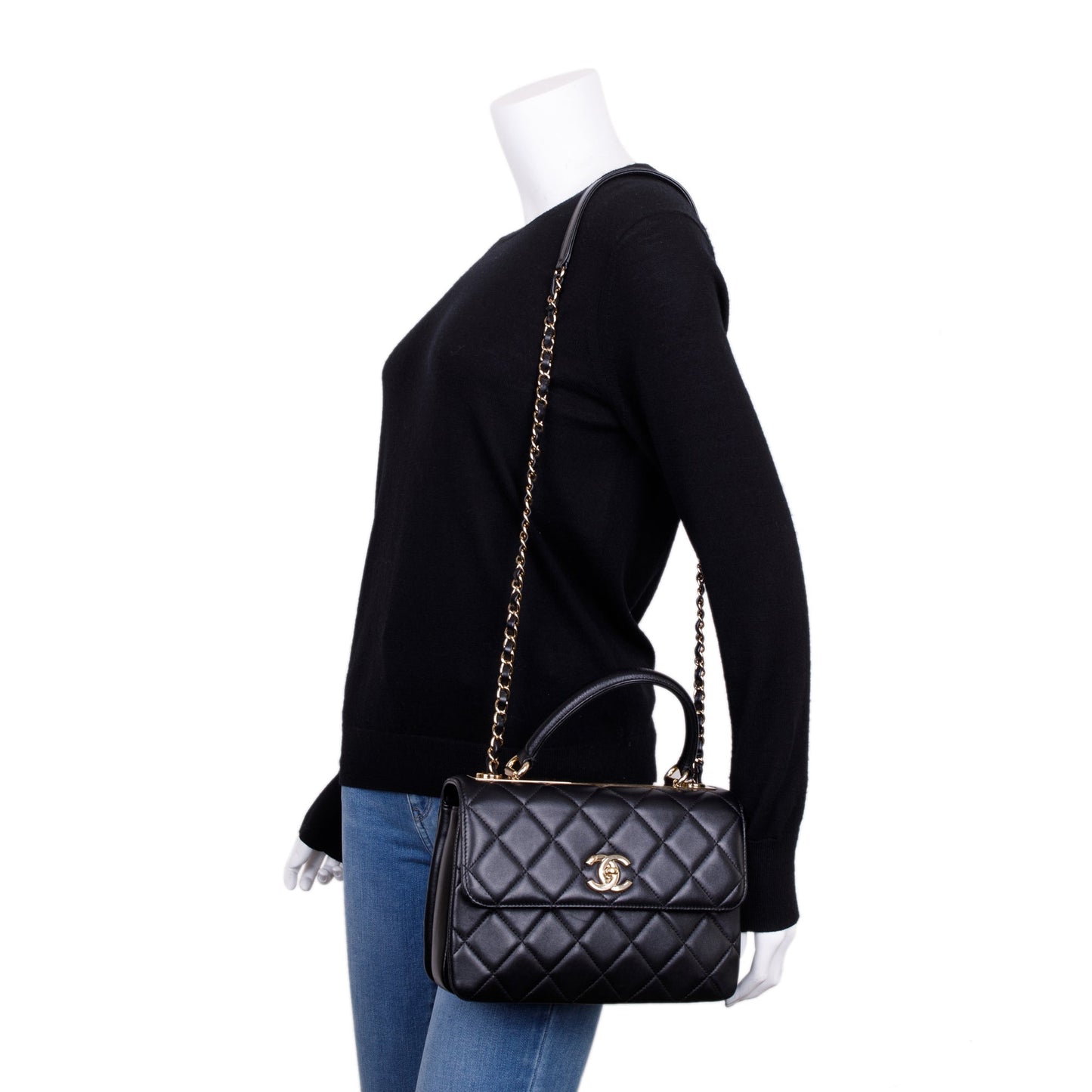 Chanel Trendy CC Top Handle Flap Lambskin Black Travel Bag