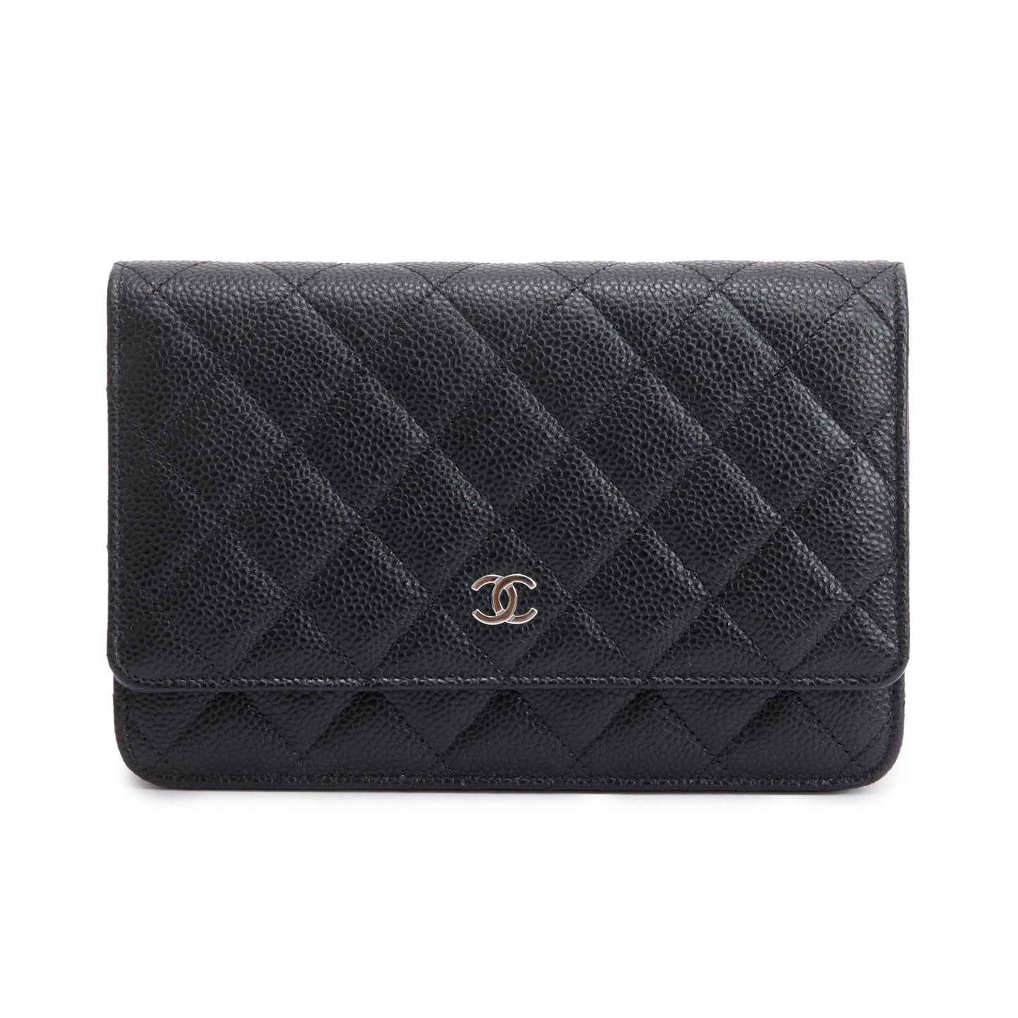 Chanel Quilted Caviar Classic on Leather Black Wallet Case On Chain