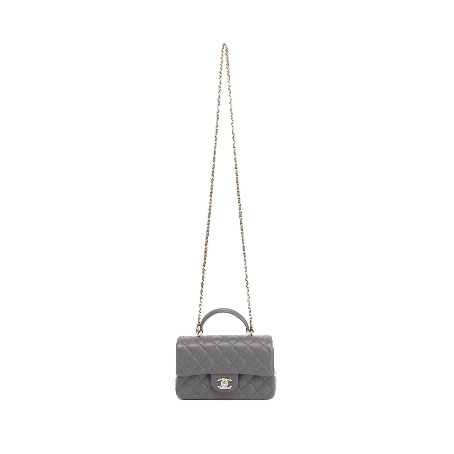 Chanel Quilted Top Handle Rectangular Flap Lambskin Grey Travel Bag