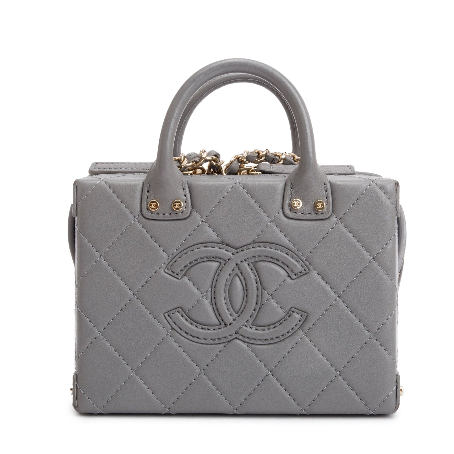 Chanel Quilted Coco Vault Vanity Leather Calfskin Grey Travel Bag