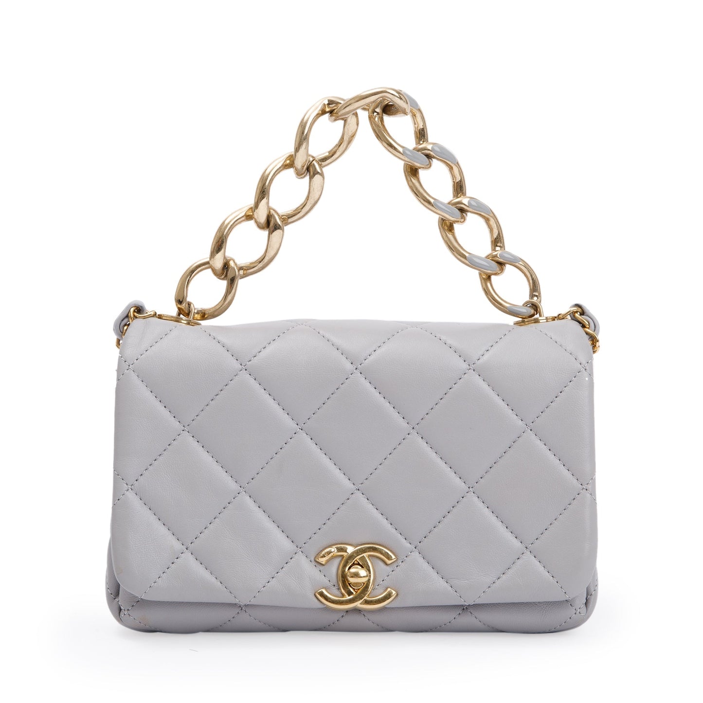 Chanel Quilted Color Match Flap Leather Lambskin Grey Travel Bag