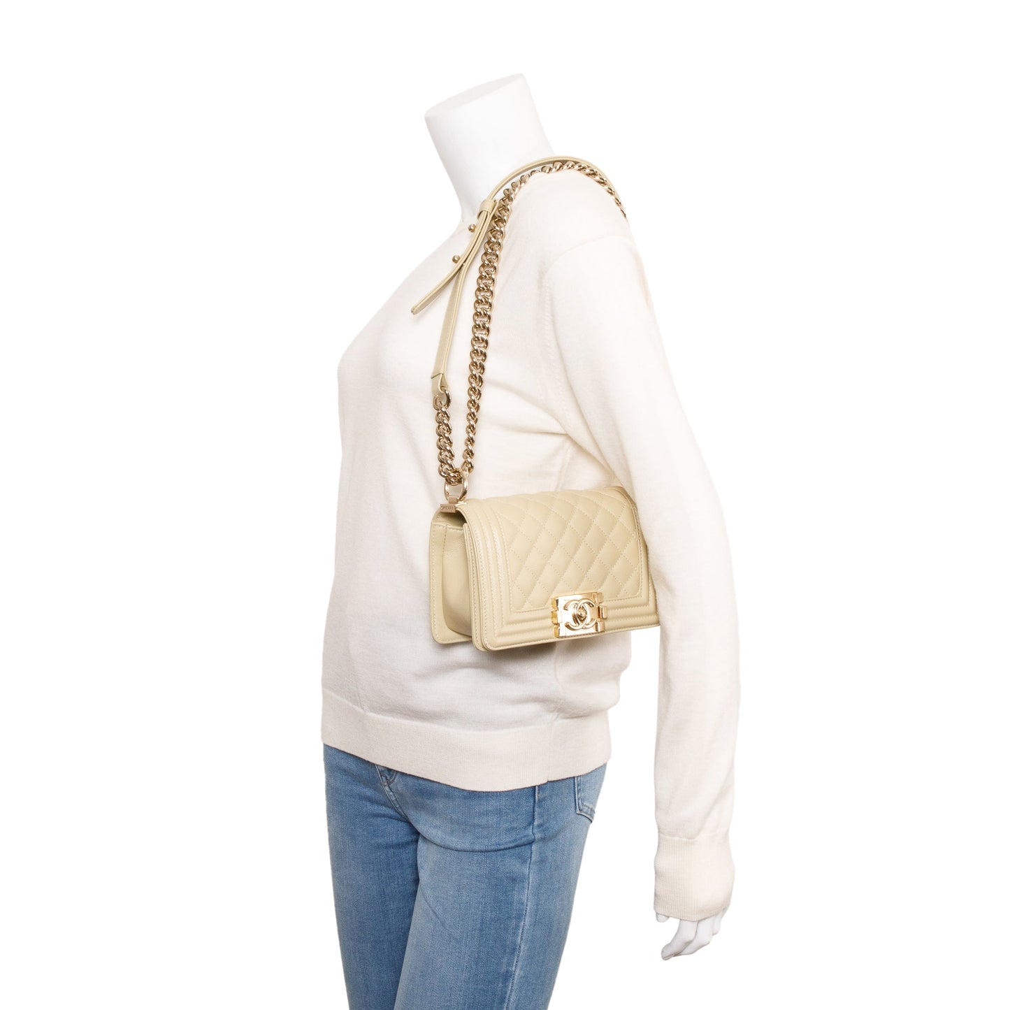 Chanel Neutral Caviar Boy Leather Travel Bag