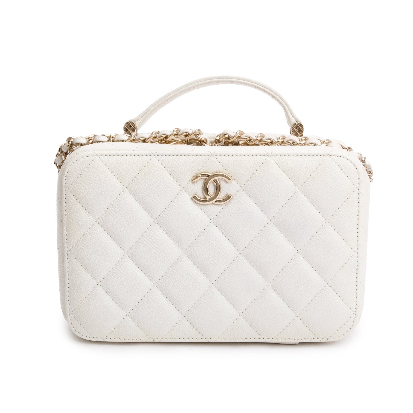 Chanel Caviar Top Handle Vanity Leather White Travel Bag