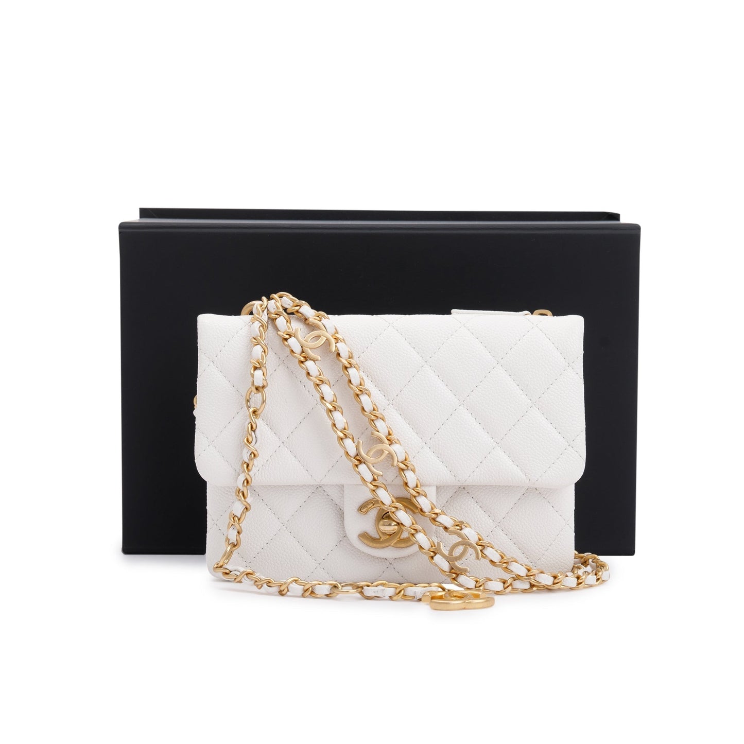 Chanel Quilted Caviar Pick Me Up Leather White Belt