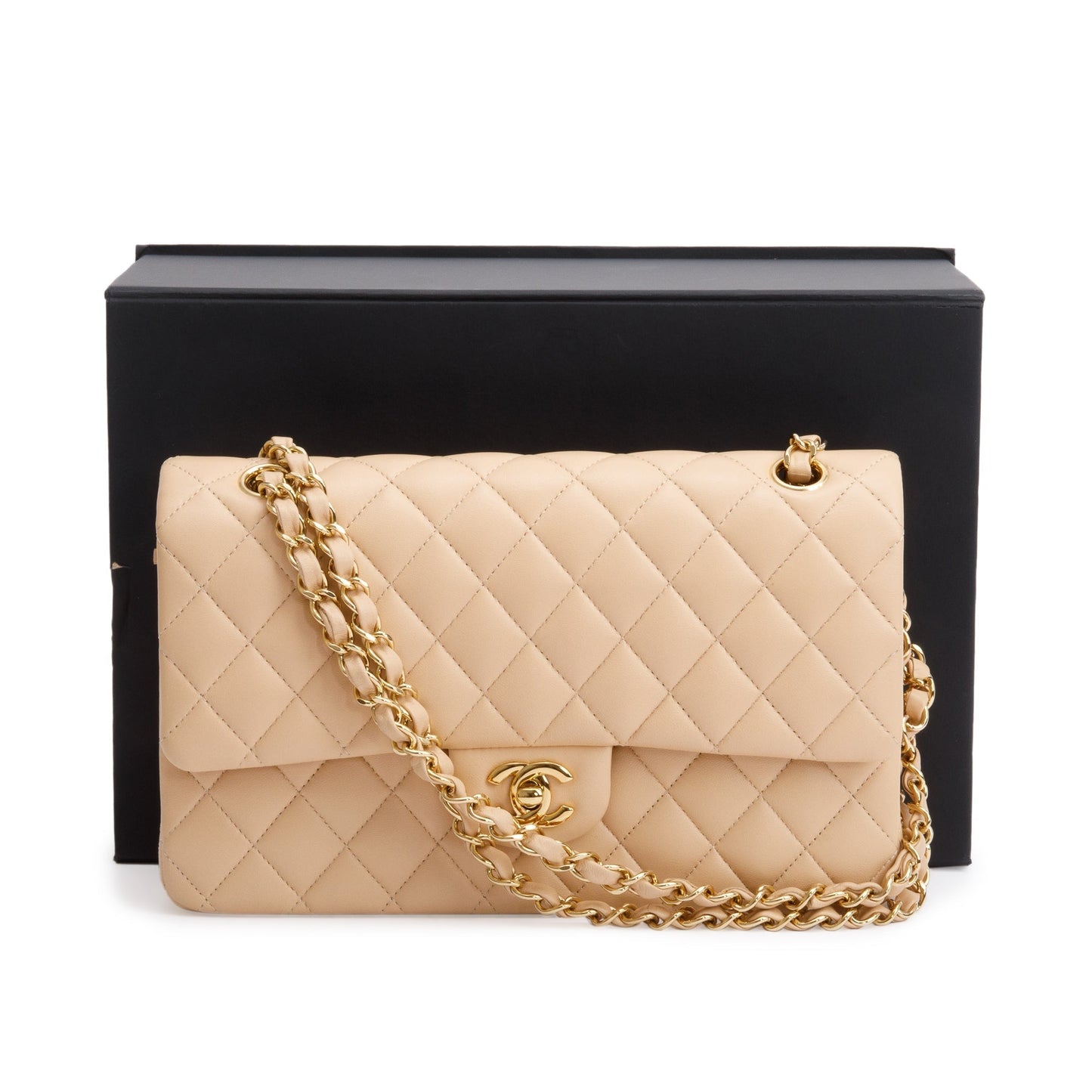 Chanel Classic Double Classic Flap Leather Lambskin Beige Travel Bag