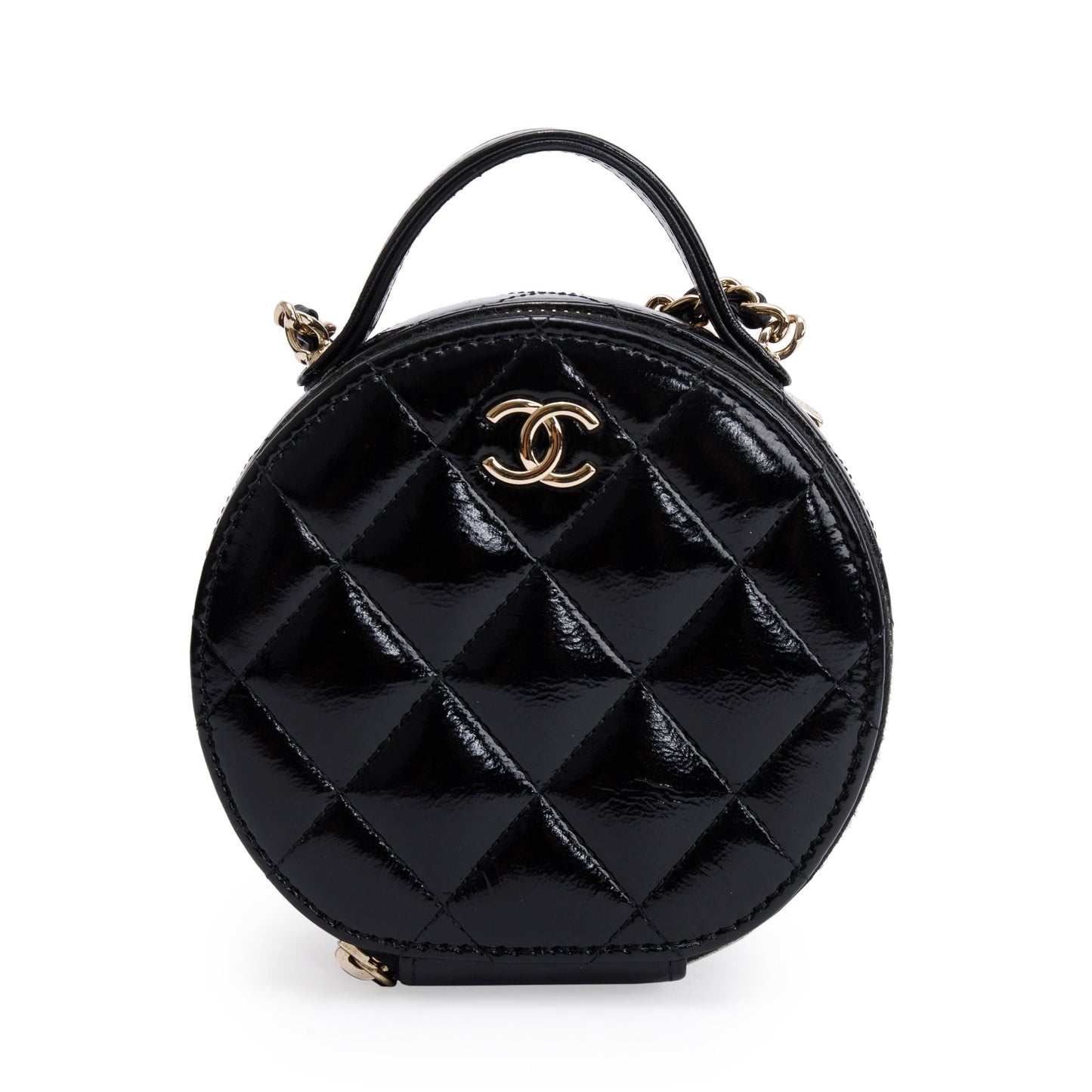 Chanel Handle Care Round Vanity Leather Lambskin Black Travel Bag