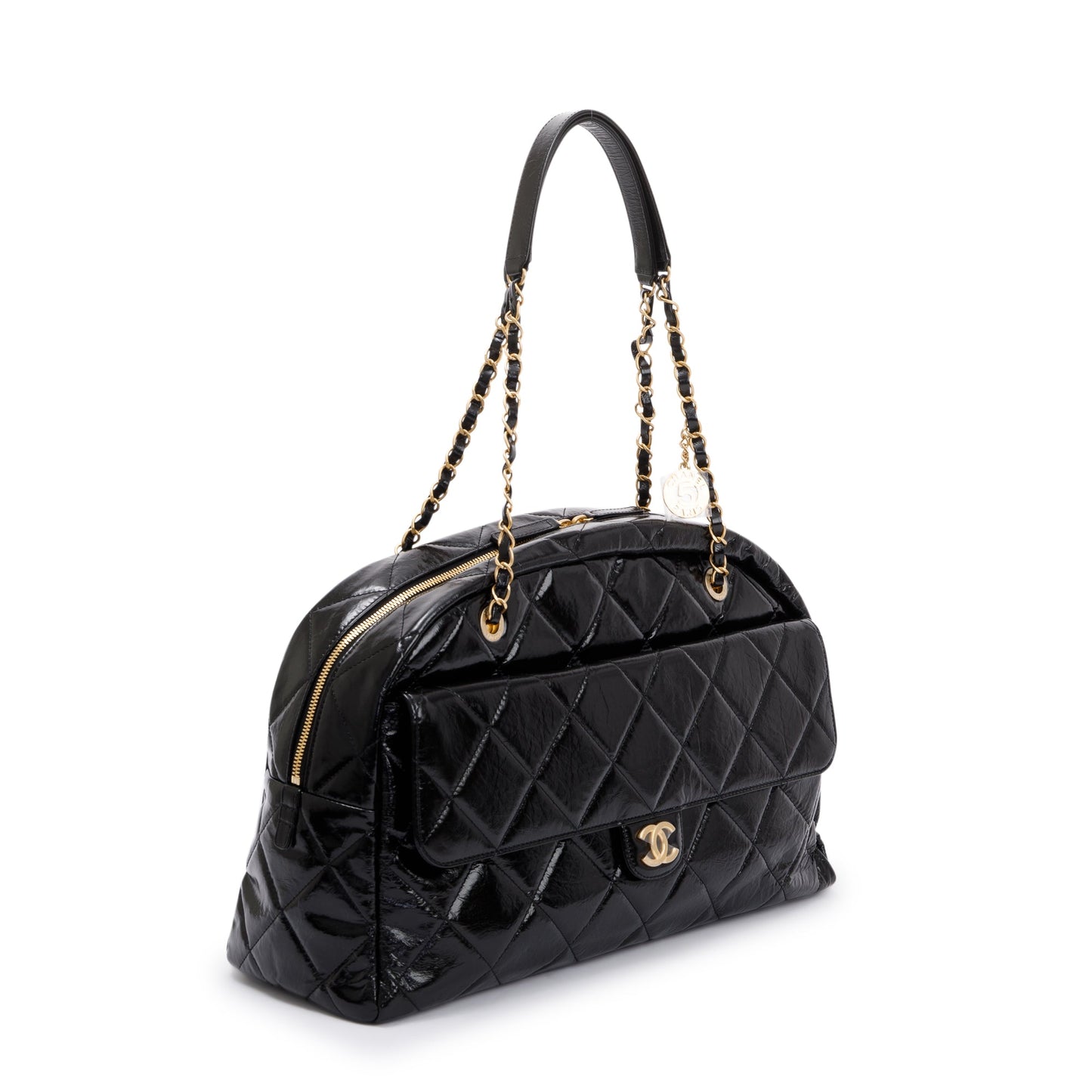 Chanel Patent Maxi Bowling Leather Black Travel Bag