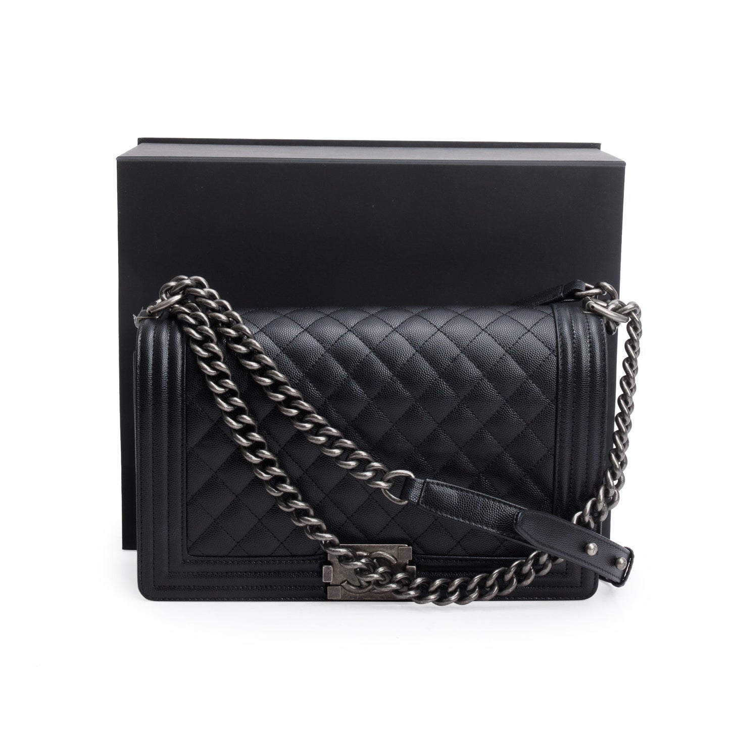 Chanel Quilted Caviar Boy Black Travel Bag Box Receipt