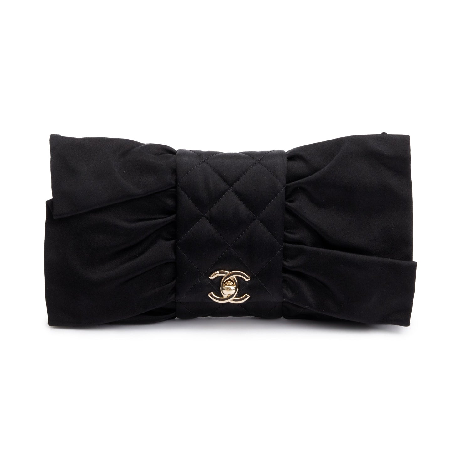 Chanel Quilted Satin Bow Black Travel Bag