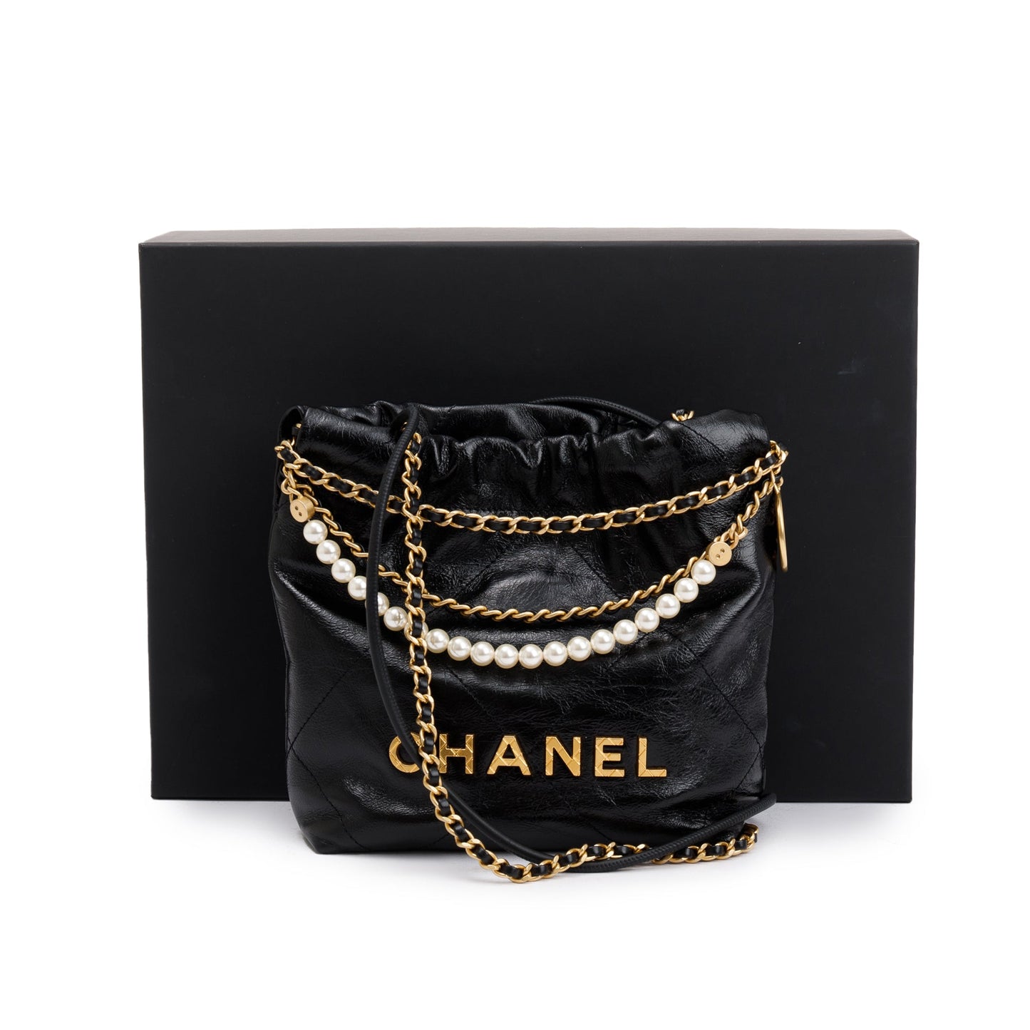 Chanel Shiny Pearl 22 Leather Calfskin Black Travel Bag