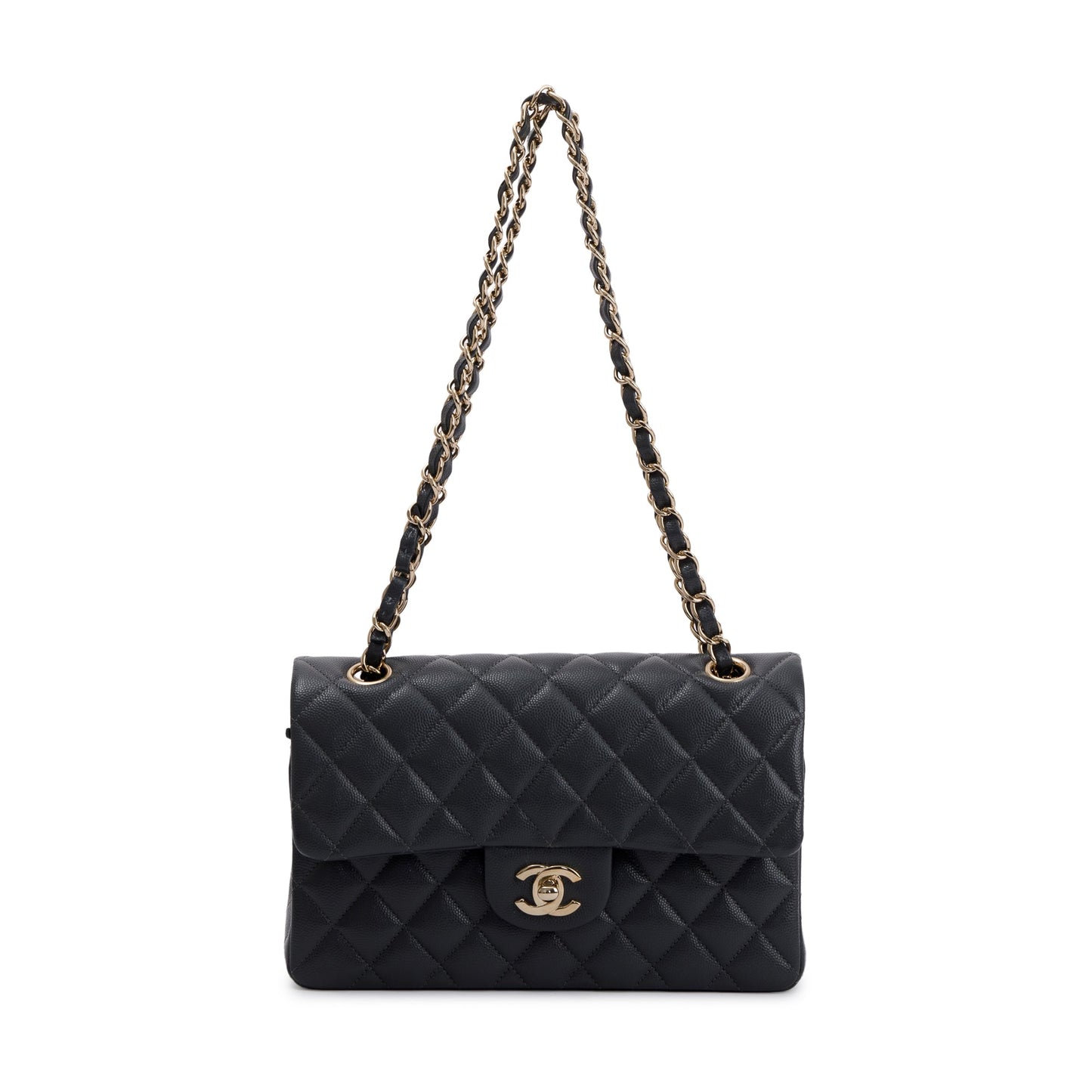 Chanel Caviar Classic Double Flap Grey Travel Bag