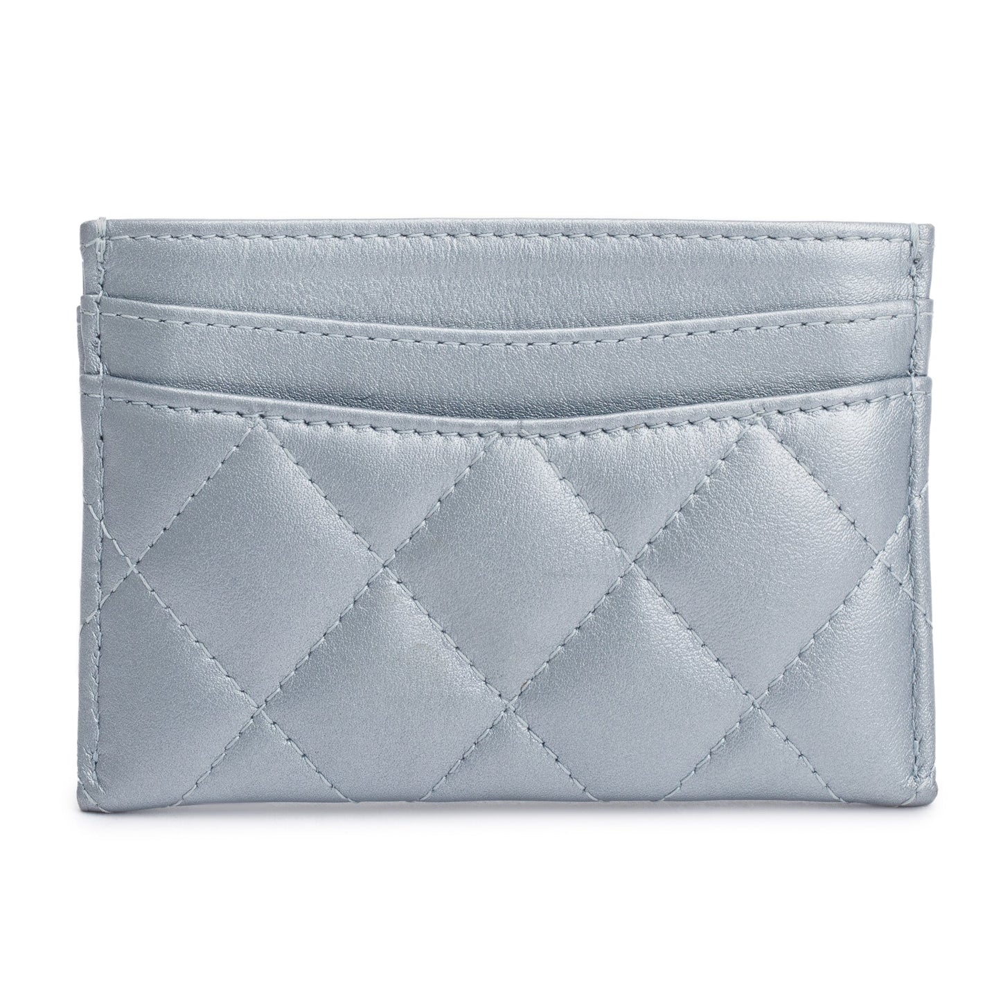 Chanel ard Holder Leather Calfskin Blue Wallet Case