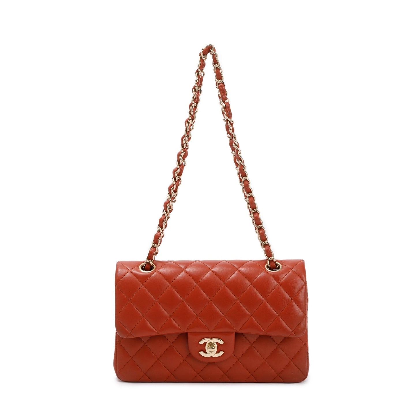 Chanel Classic Double Flap Leather Lambskin Red Travel Bag