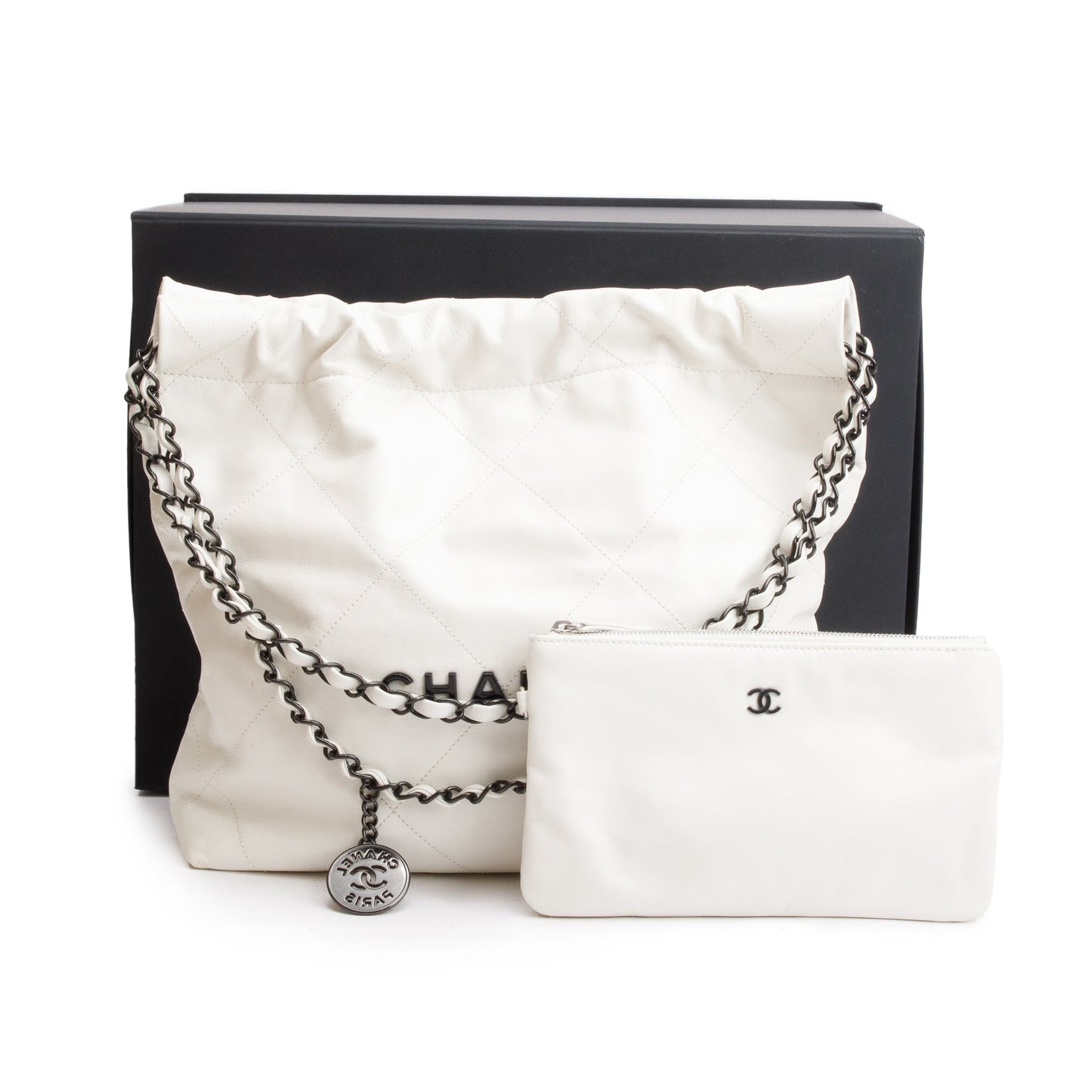 Chanel Shiny 22 Hobo Leather Calfskin White Travel Bag
