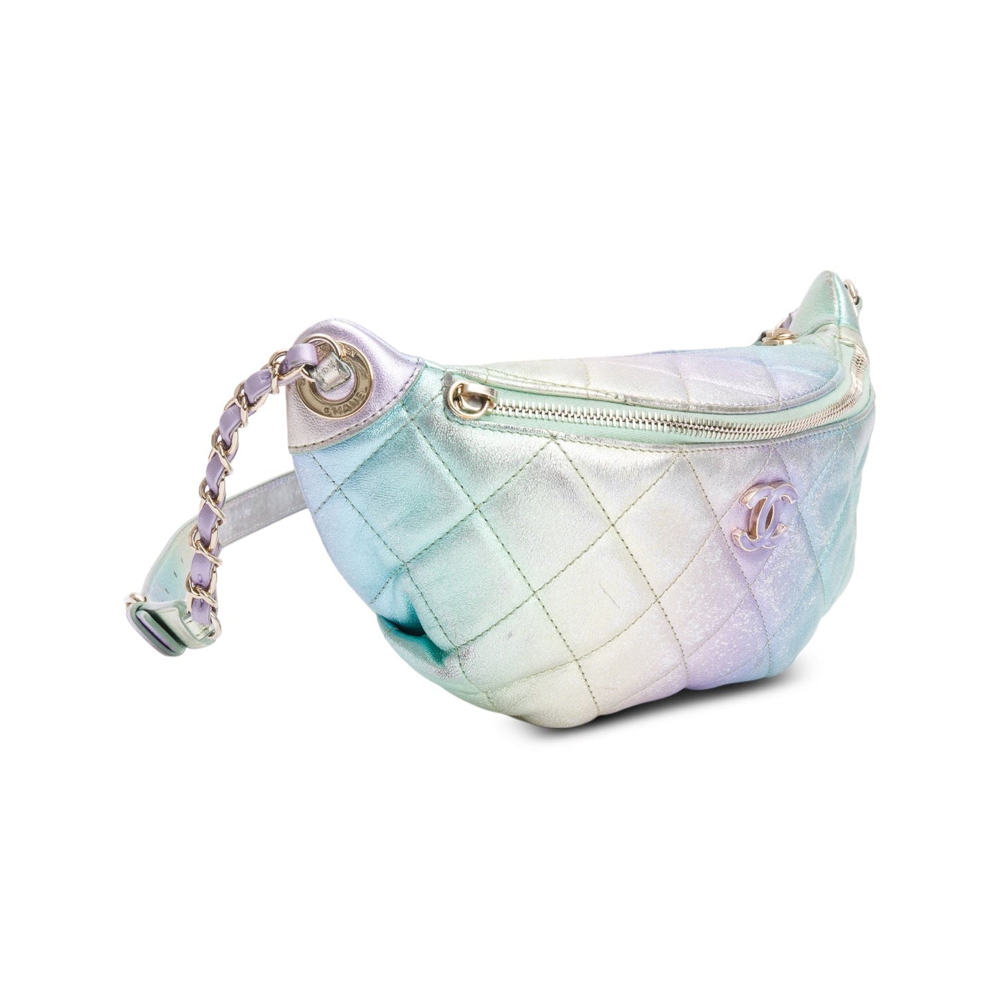 Chanel Iridescent Rainbow ag Leather Calfskin Belt W Box